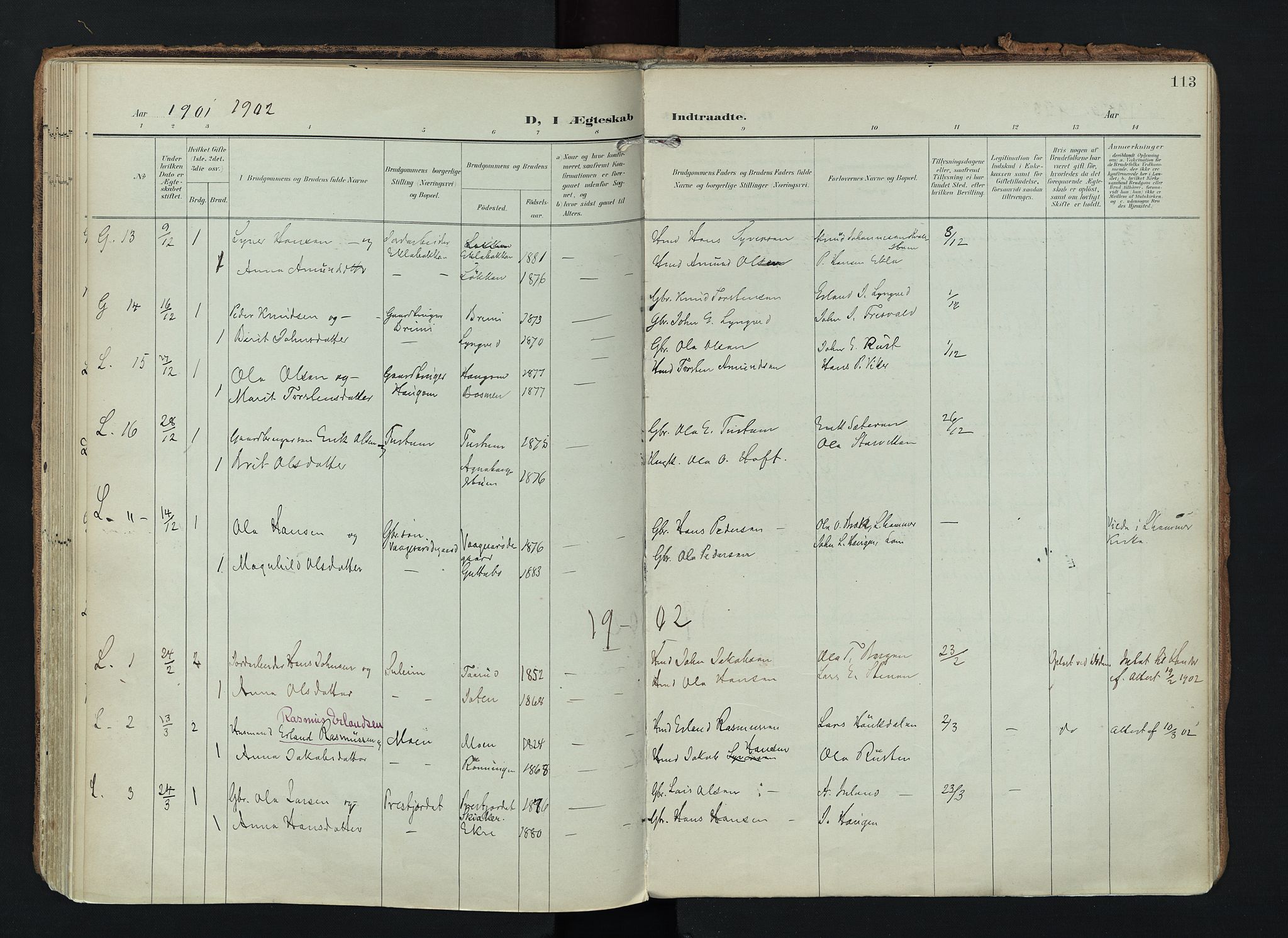 Lom prestekontor, SAH/PREST-070/K/L0010: Parish register (official) no. 10, 1899-1926, p. 113