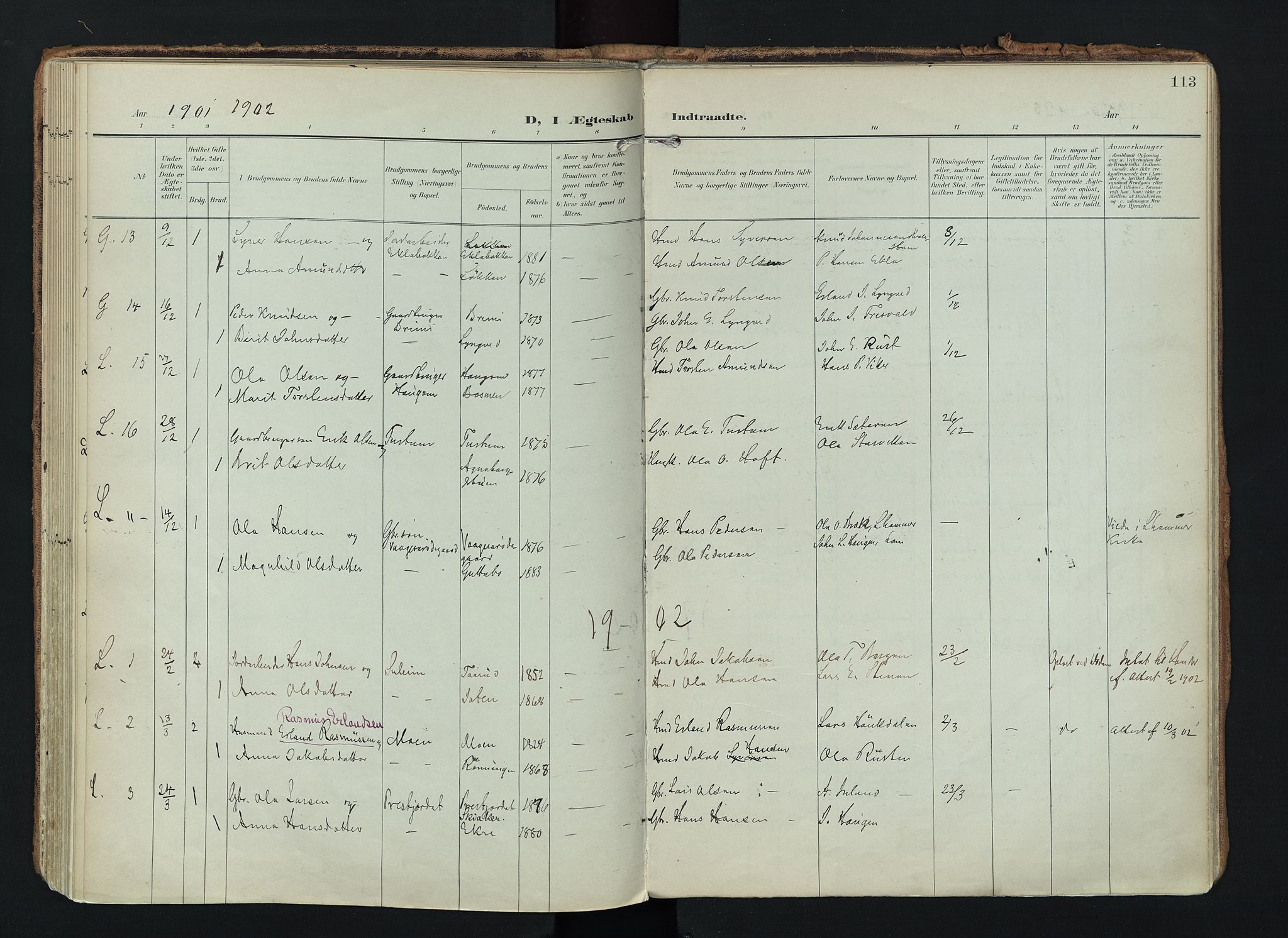 Lom prestekontor, AV/SAH-PREST-070/K/L0010: Parish register (official) no. 10, 1899-1926, p. 113