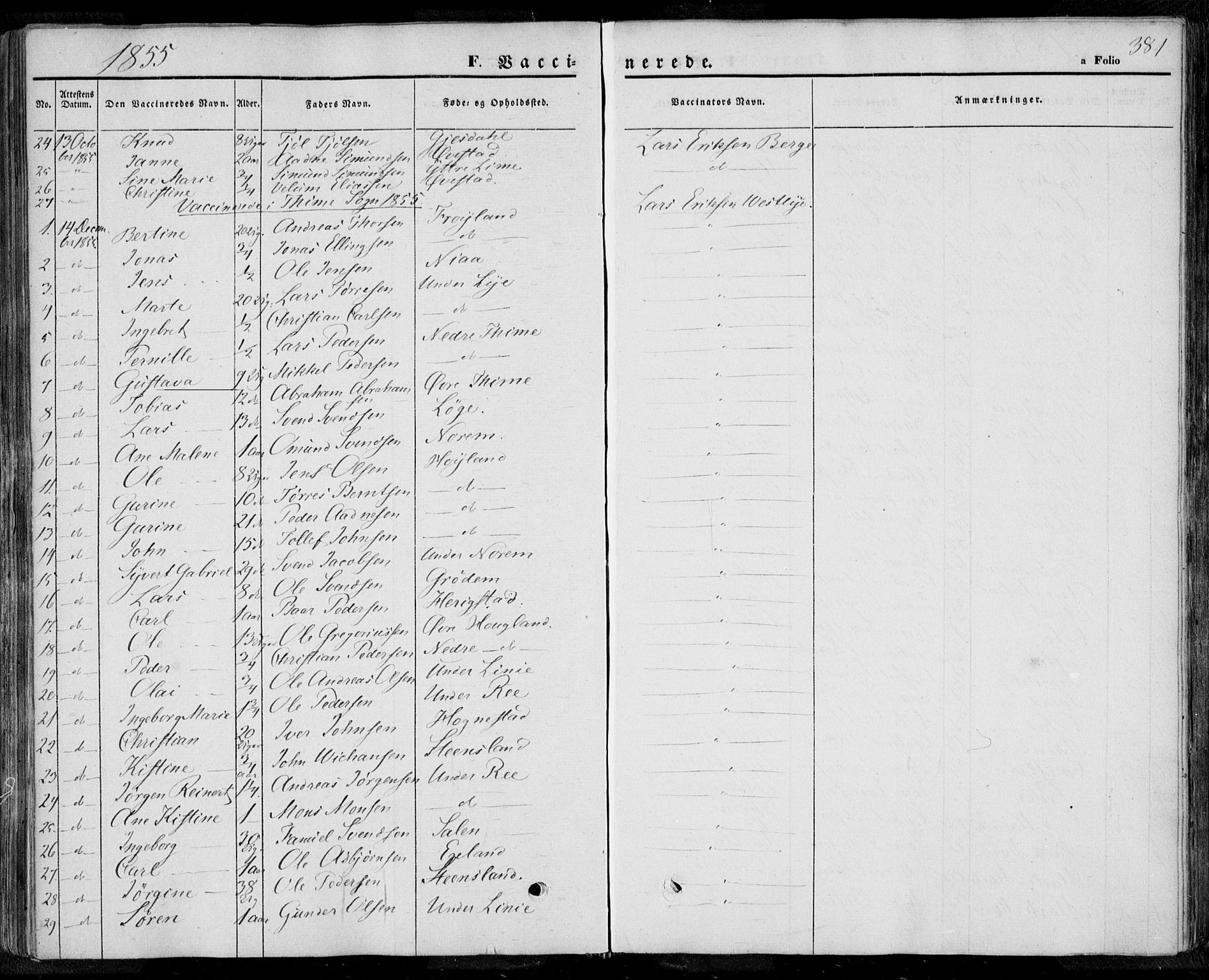 Lye sokneprestkontor, SAST/A-101794/001/30BA/L0006: Parish register (official) no. A 5.2, 1842-1855, p. 381