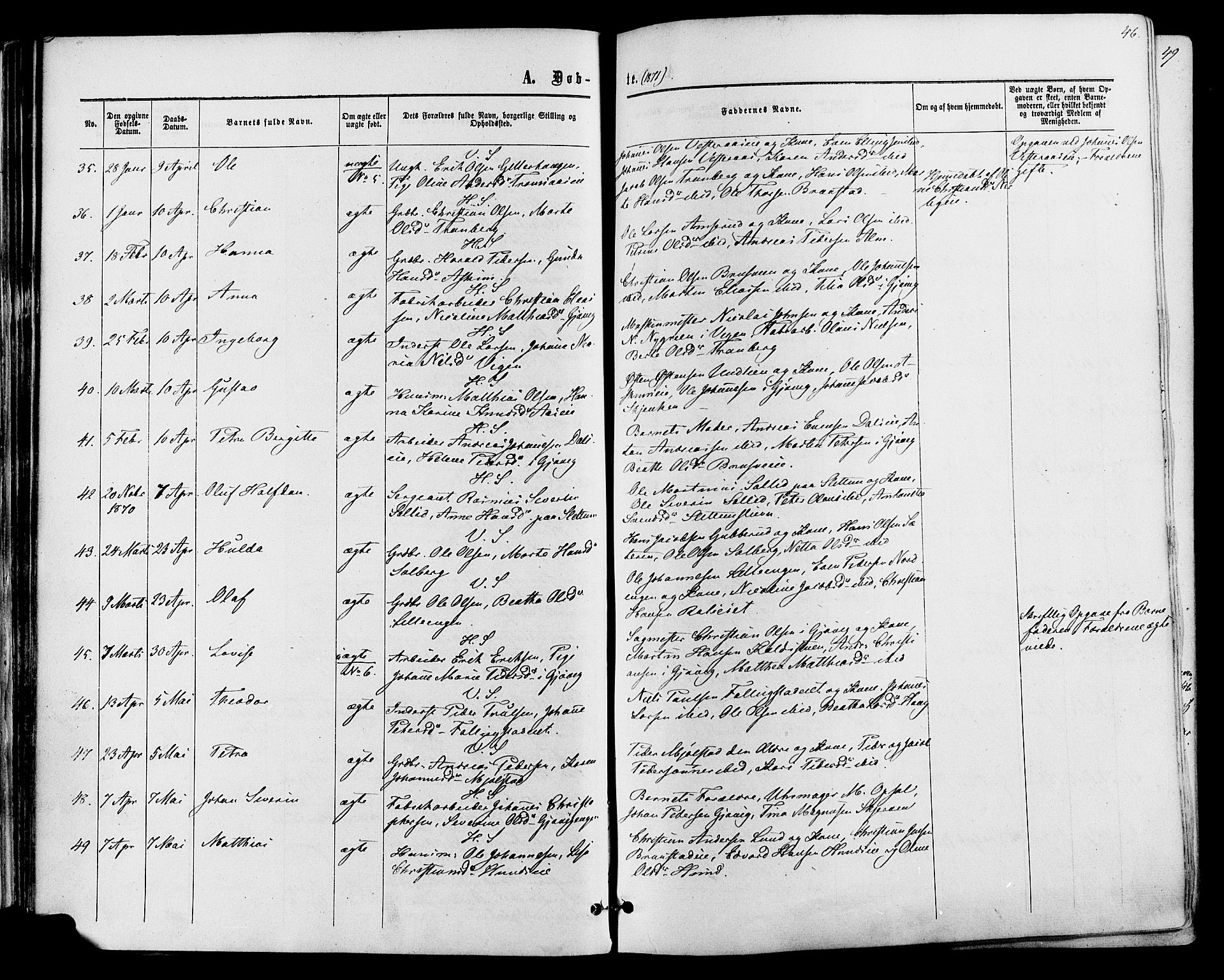 Vardal prestekontor, AV/SAH-PREST-100/H/Ha/Haa/L0007: Parish register (official) no. 7, 1867-1878, p. 46