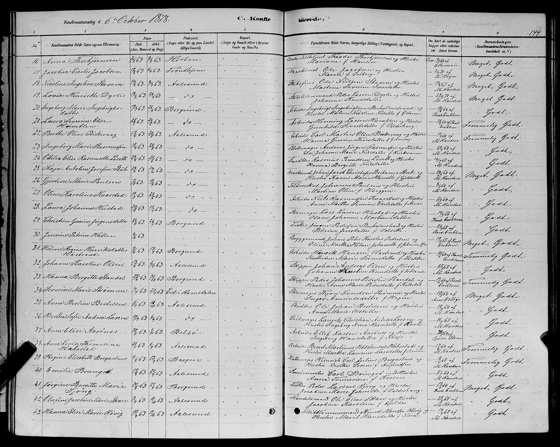 Ministerialprotokoller, klokkerbøker og fødselsregistre - Møre og Romsdal, SAT/A-1454/529/L0466: Parish register (copy) no. 529C03, 1878-1888, p. 144