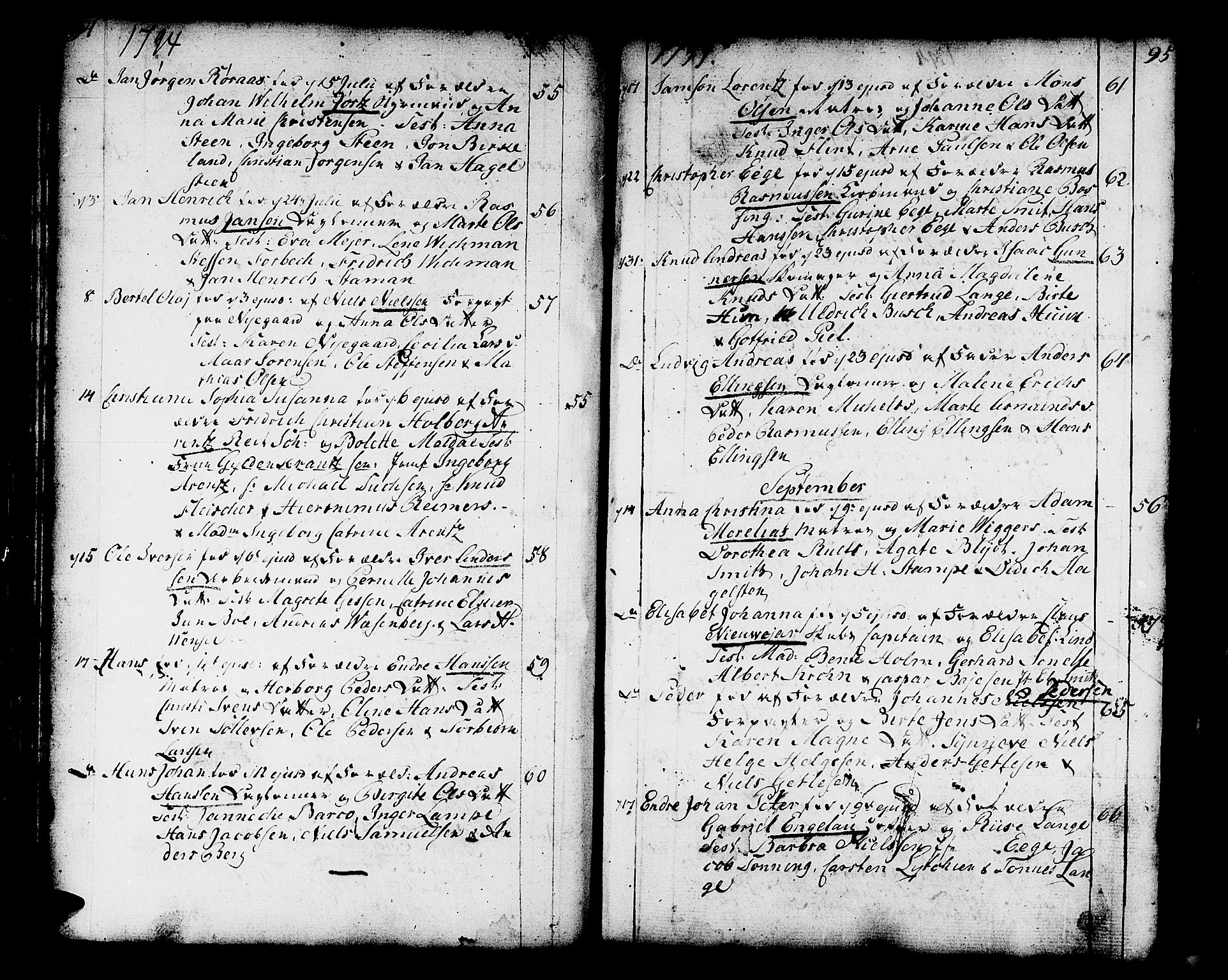 Domkirken sokneprestembete, SAB/A-74801/H/Haa/L0004: Parish register (official) no. A 4, 1763-1820, p. 94-95