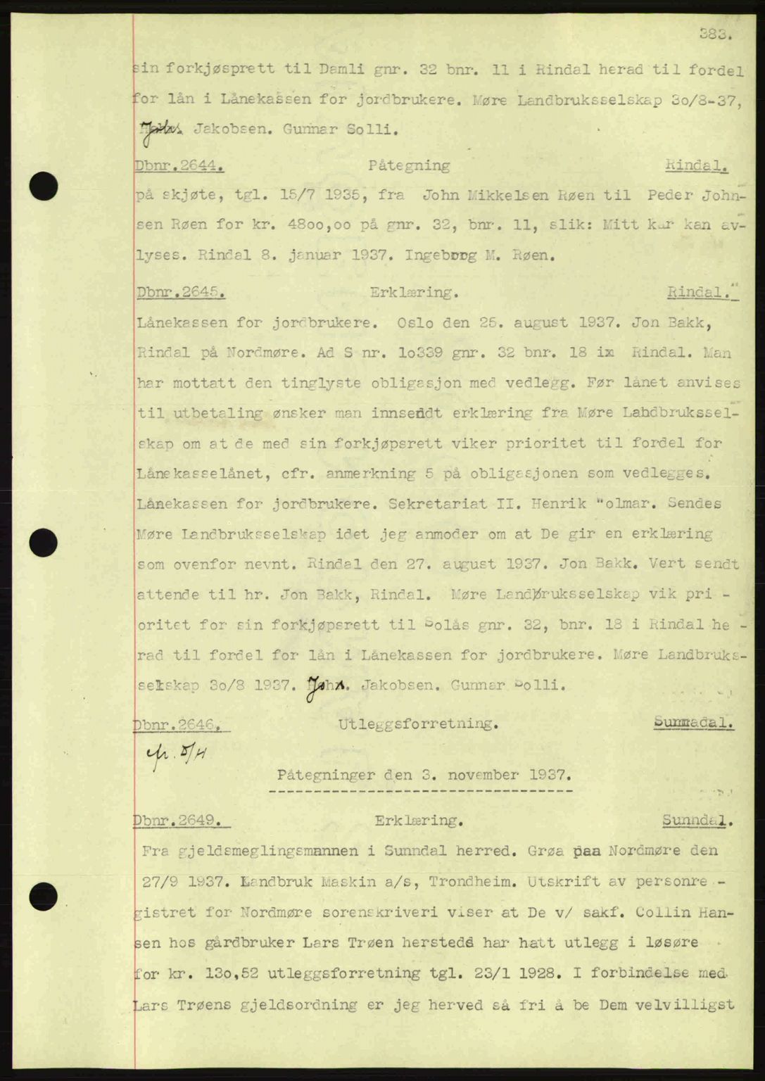 Nordmøre sorenskriveri, AV/SAT-A-4132/1/2/2Ca: Mortgage book no. C80, 1936-1939, Diary no: : 2644/1937