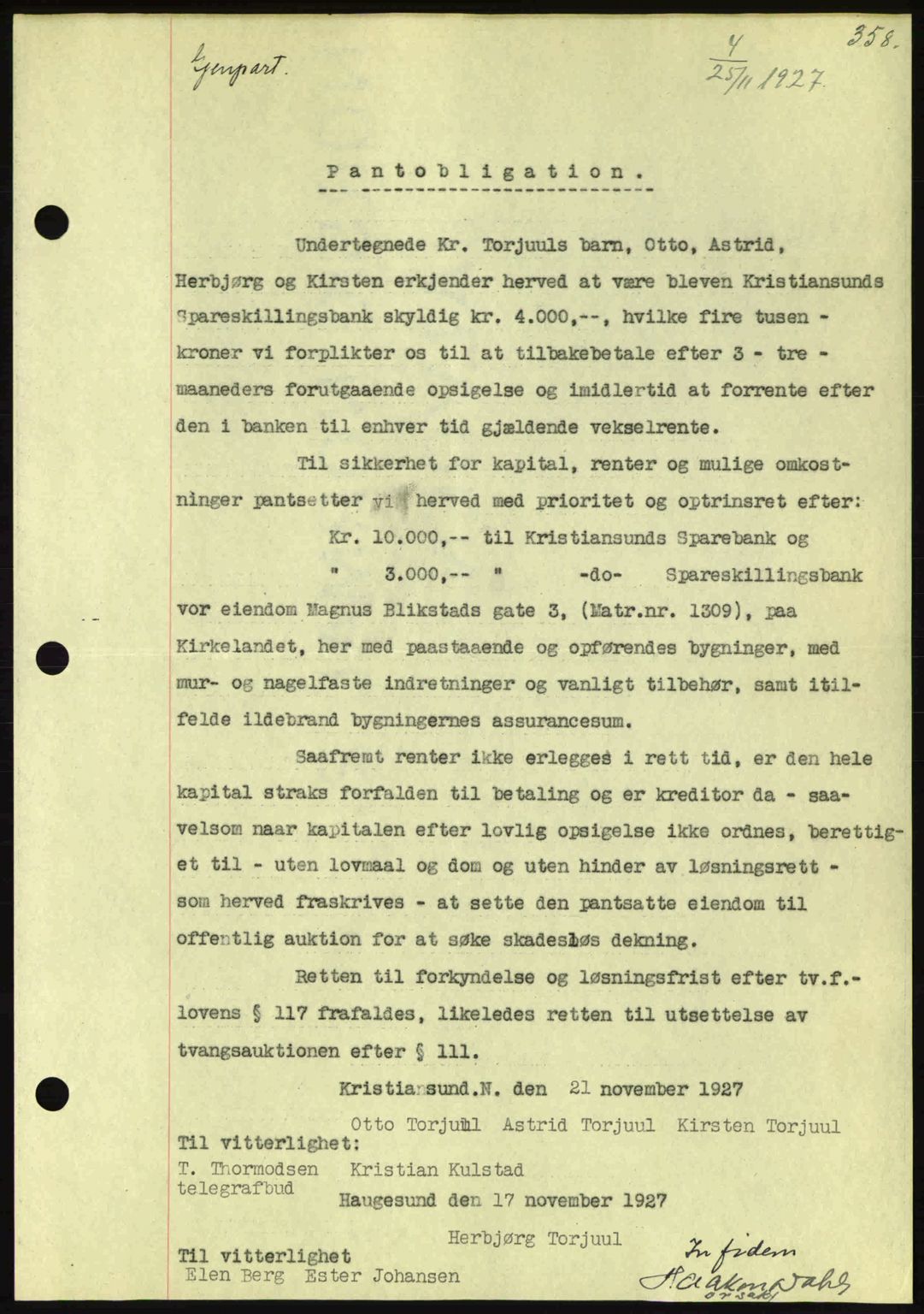Kristiansund byfogd, AV/SAT-A-4587/A/27: Mortgage book no. 21, 1926-1928, Deed date: 25.11.1927