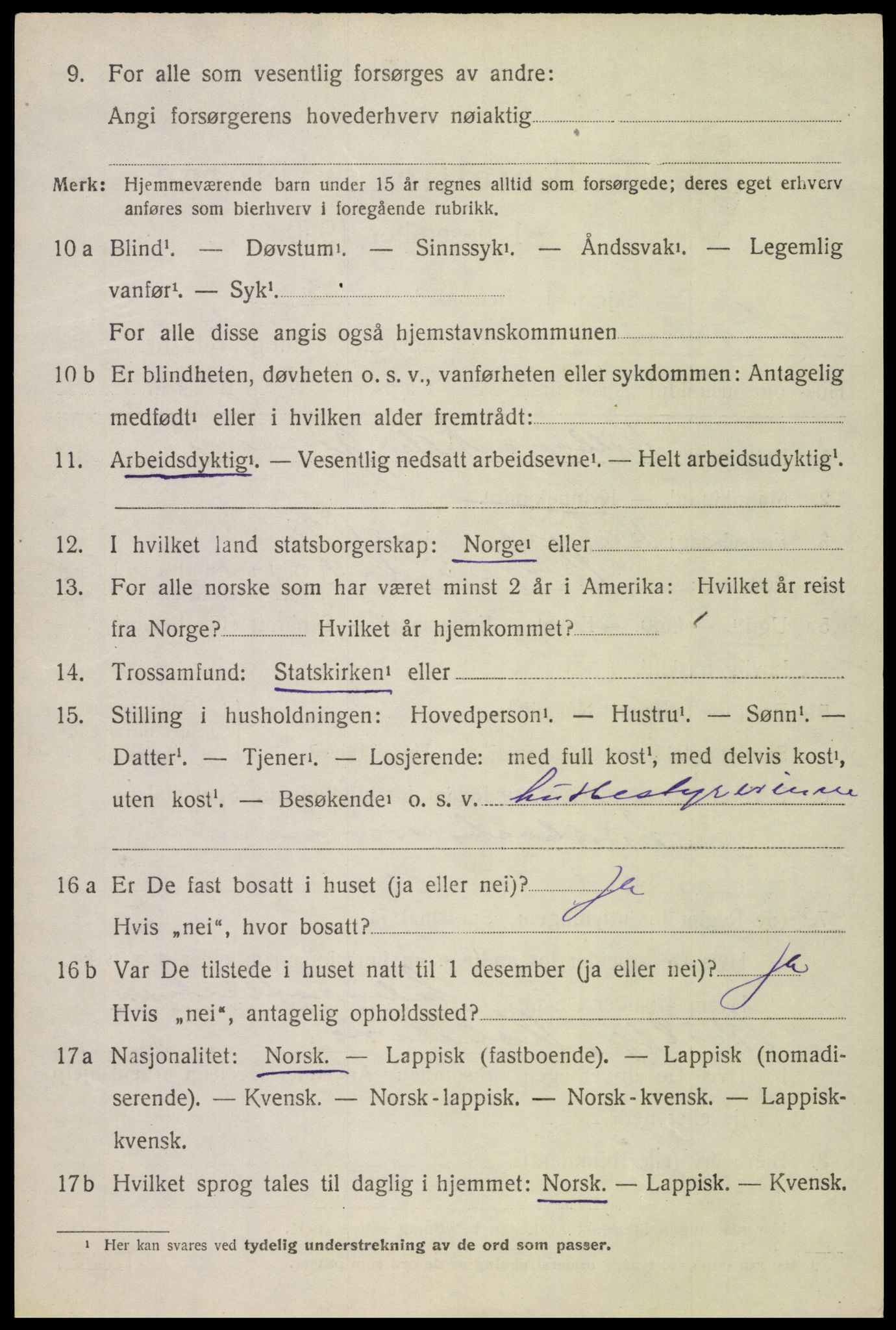 SAT, 1920 census for Vågan, 1920, p. 5420