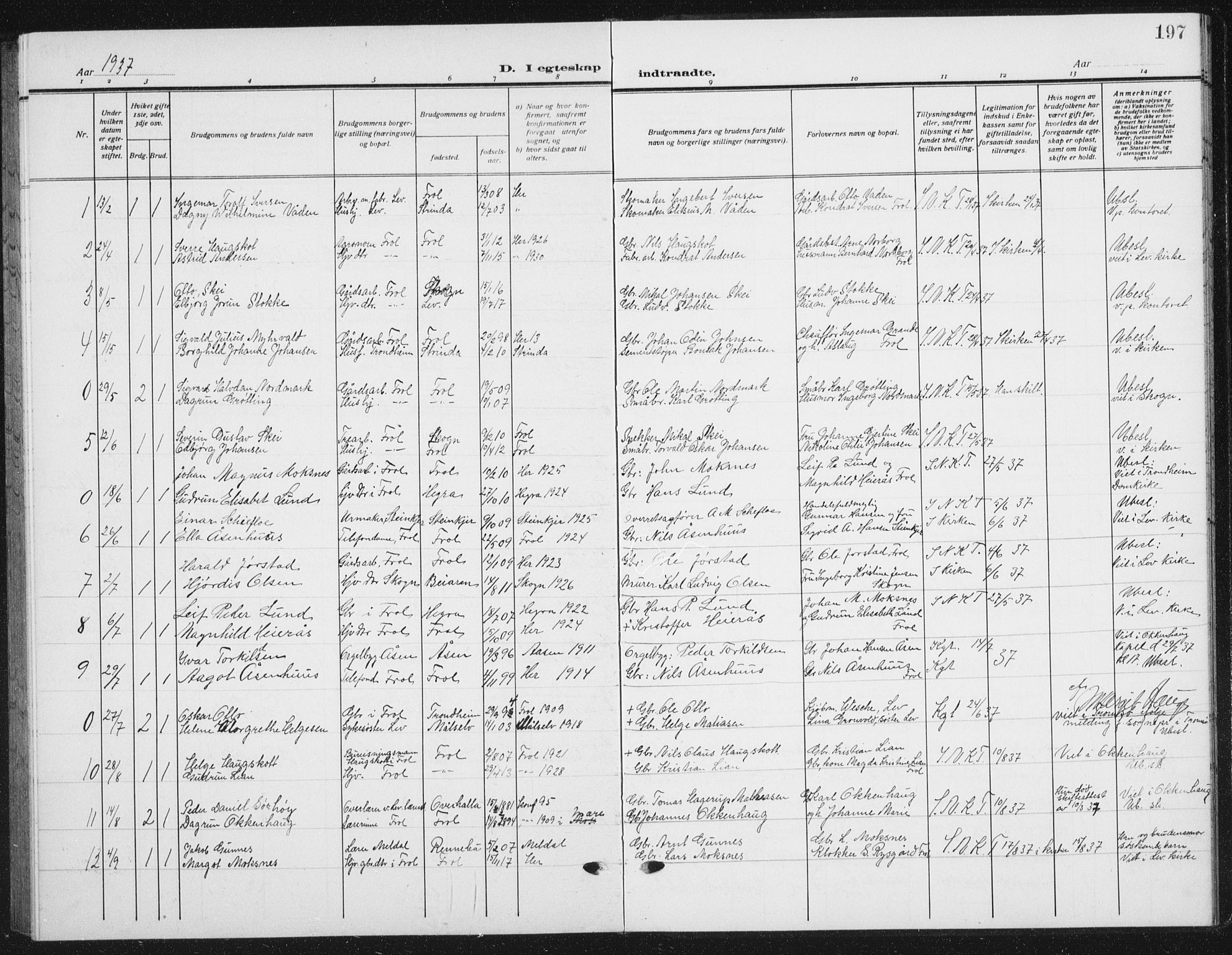 Ministerialprotokoller, klokkerbøker og fødselsregistre - Nord-Trøndelag, SAT/A-1458/721/L0209: Parish register (copy) no. 721C02, 1918-1940, p. 197