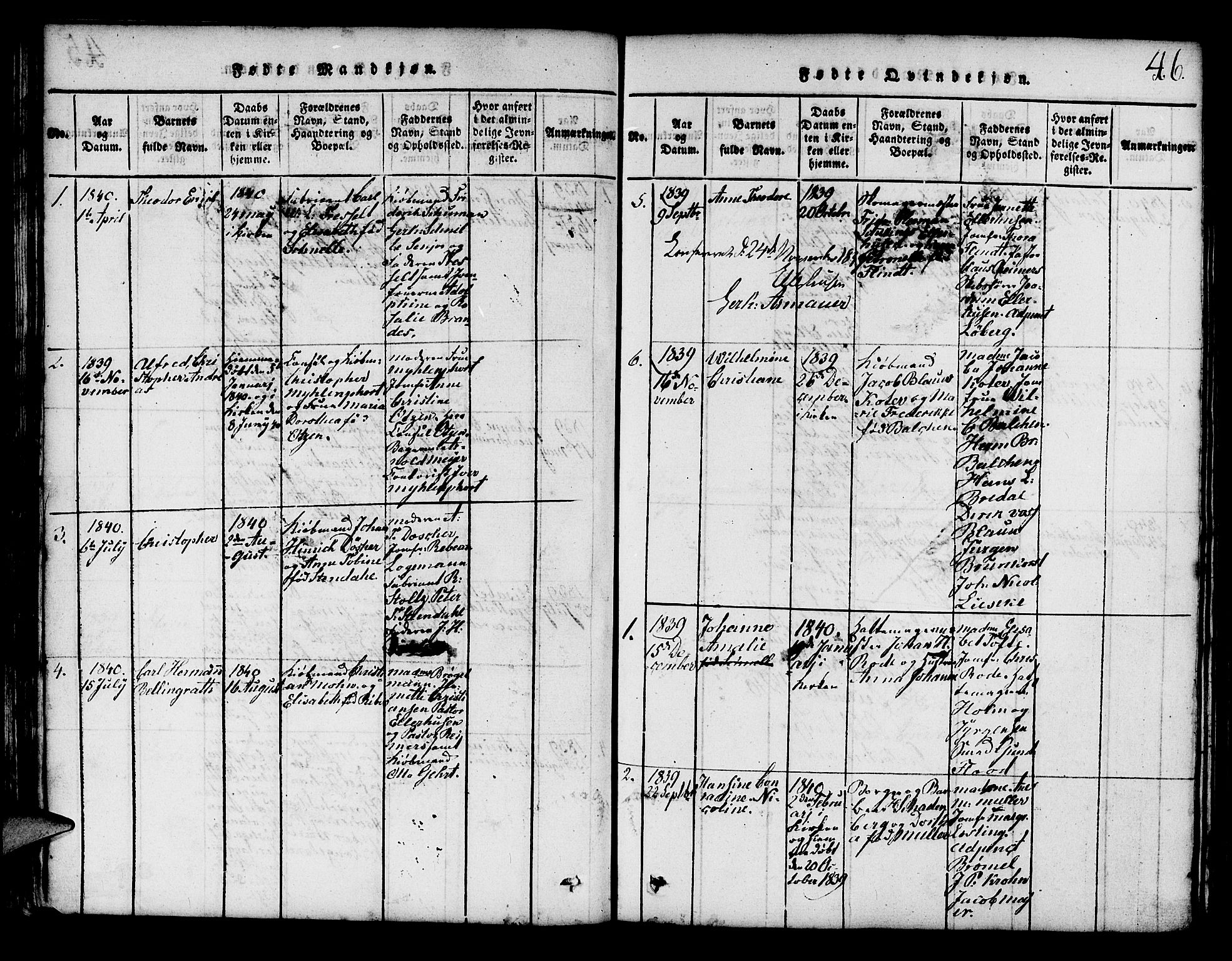 Mariakirken Sokneprestembete, SAB/A-76901/H/Hab/L0001: Parish register (copy) no. A 1, 1815-1846, p. 46