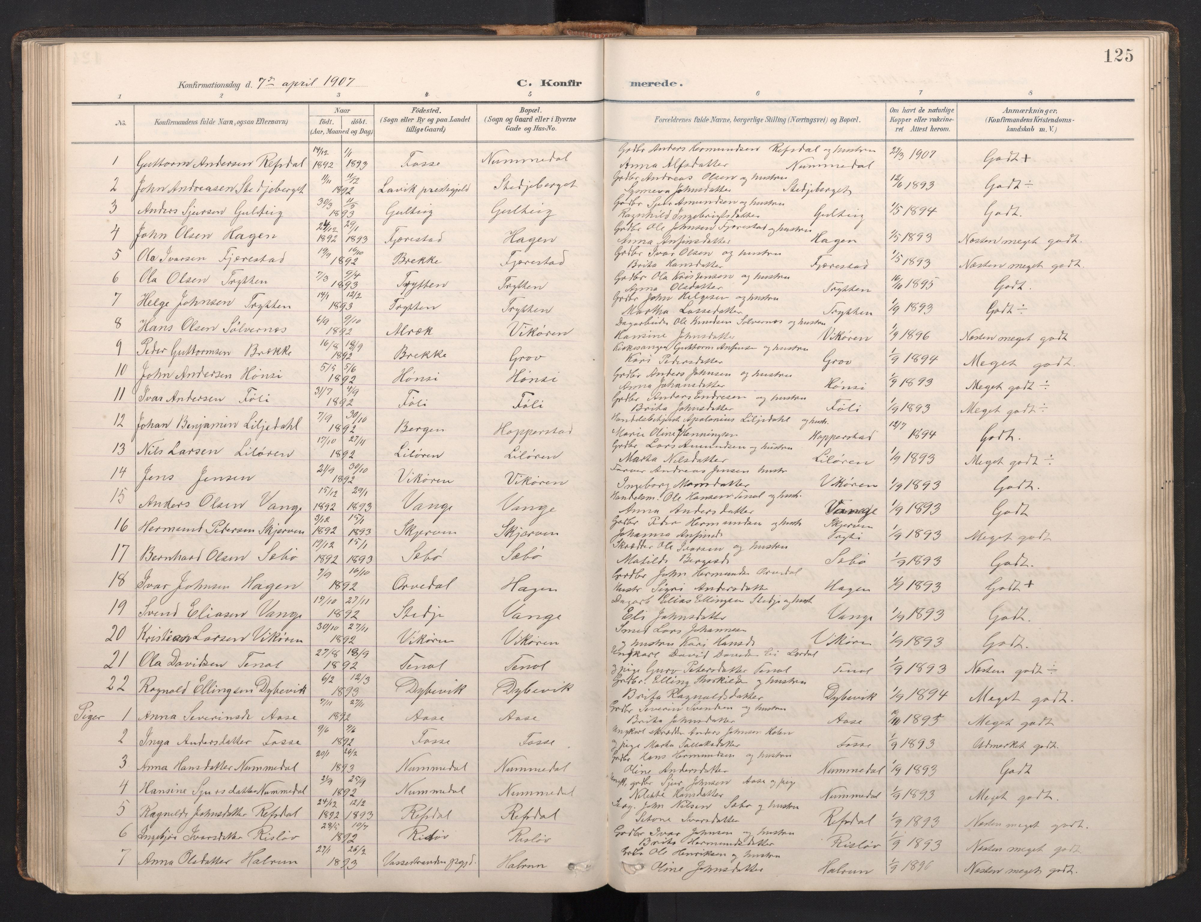 Vik sokneprestembete, AV/SAB-A-81501/H/Hab/Haba/L0004: Parish register (copy) no. A 4, 1895-1914, p. 124b-125a