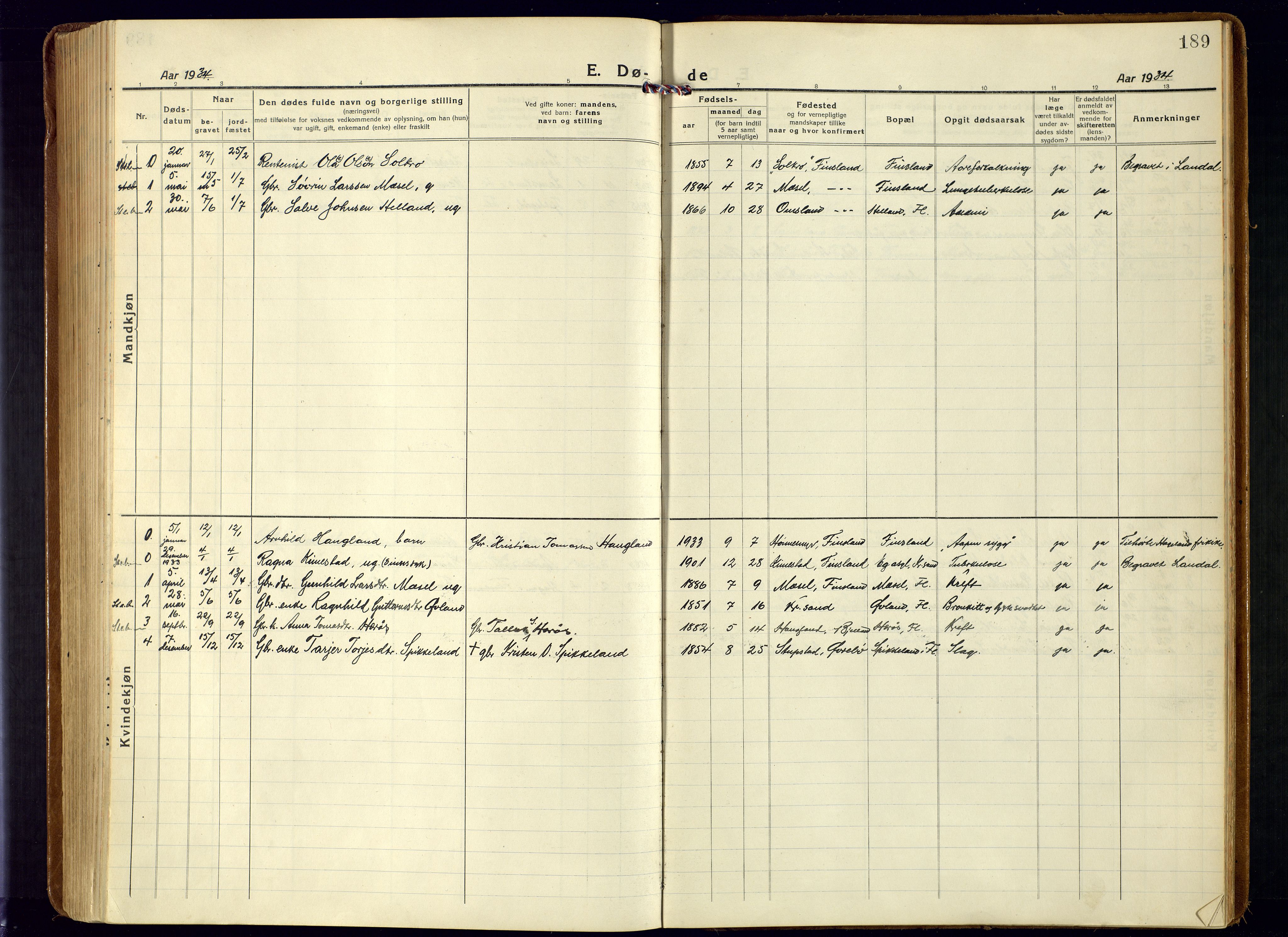 Bjelland sokneprestkontor, SAK/1111-0005/F/Fa/Fab/L0005: Parish register (official) no. A 5, 1921-1951, p. 189