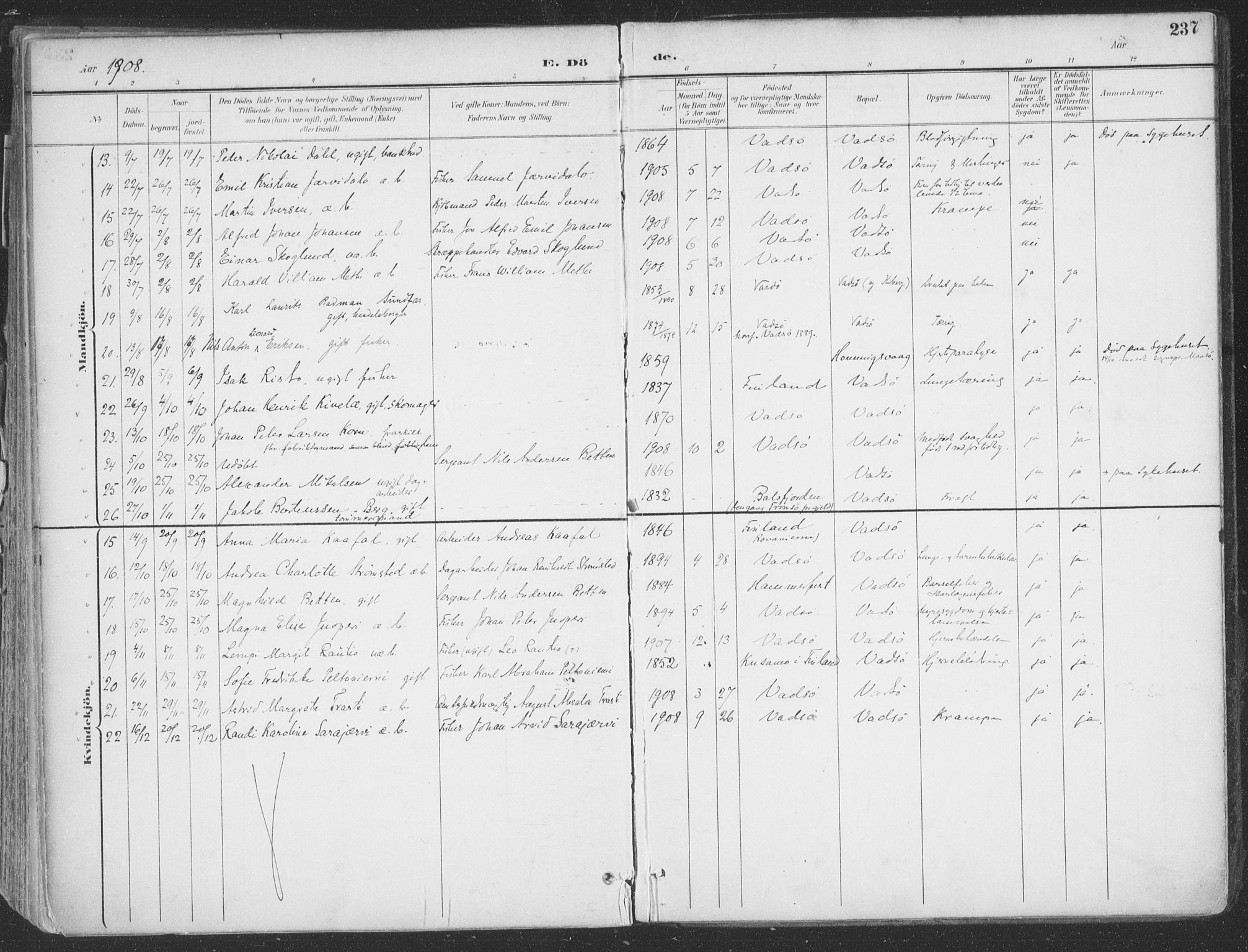 Vadsø sokneprestkontor, SATØ/S-1325/H/Ha/L0007kirke: Parish register (official) no. 7, 1896-1916, p. 237