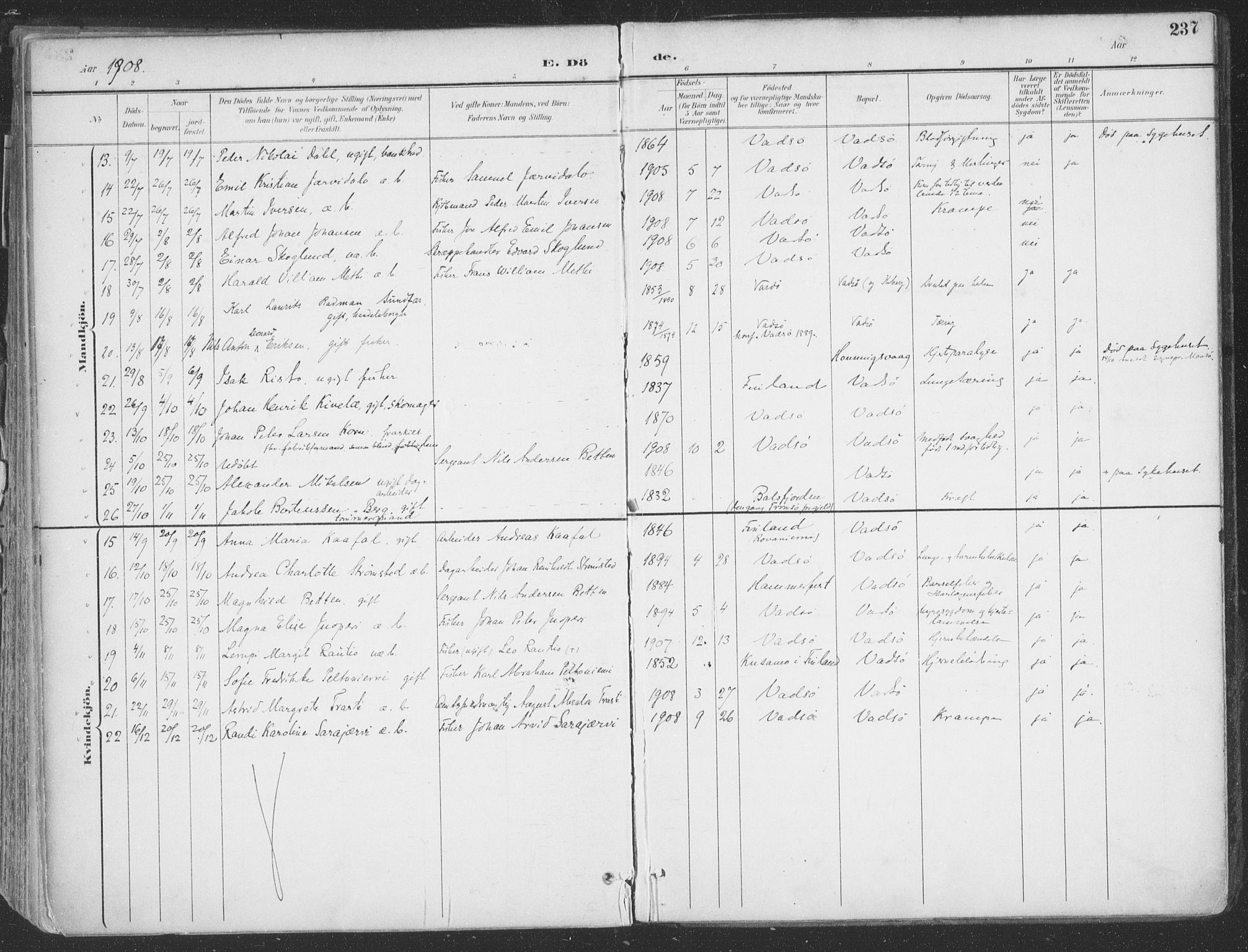 Vadsø sokneprestkontor, AV/SATØ-S-1325/H/Ha/L0007kirke: Parish register (official) no. 7, 1896-1916, p. 237