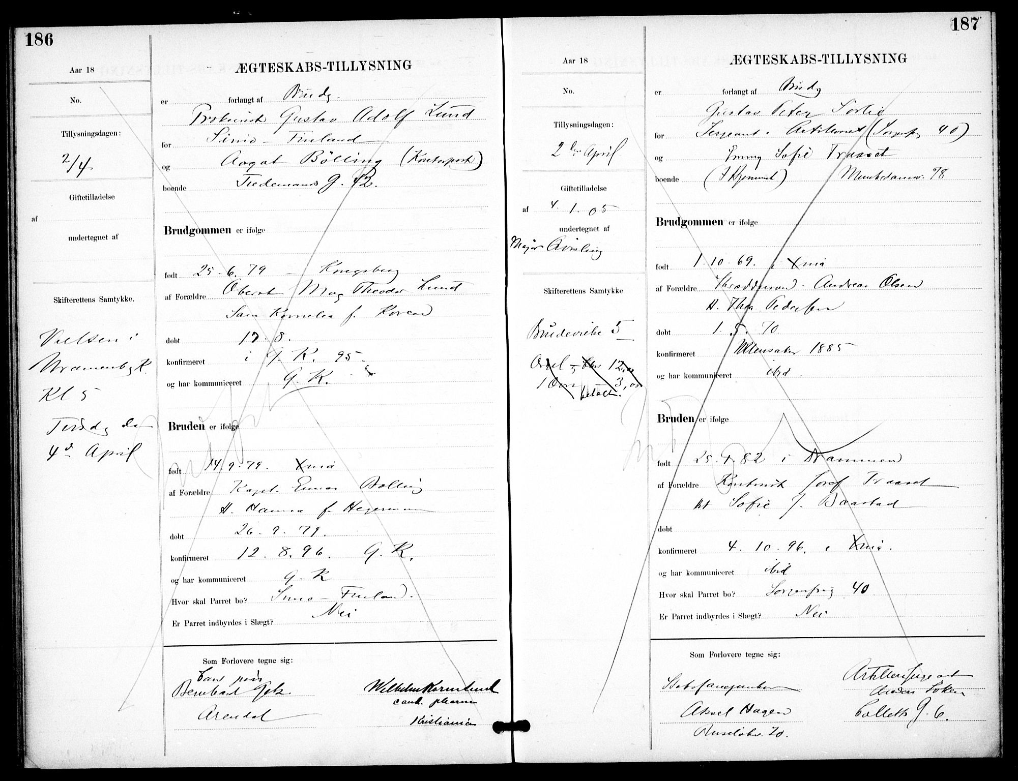 Garnisonsmenigheten Kirkebøker, AV/SAO-A-10846/H/Ha/L0008: Banns register no. I 8, 1894-1908, p. 186-187