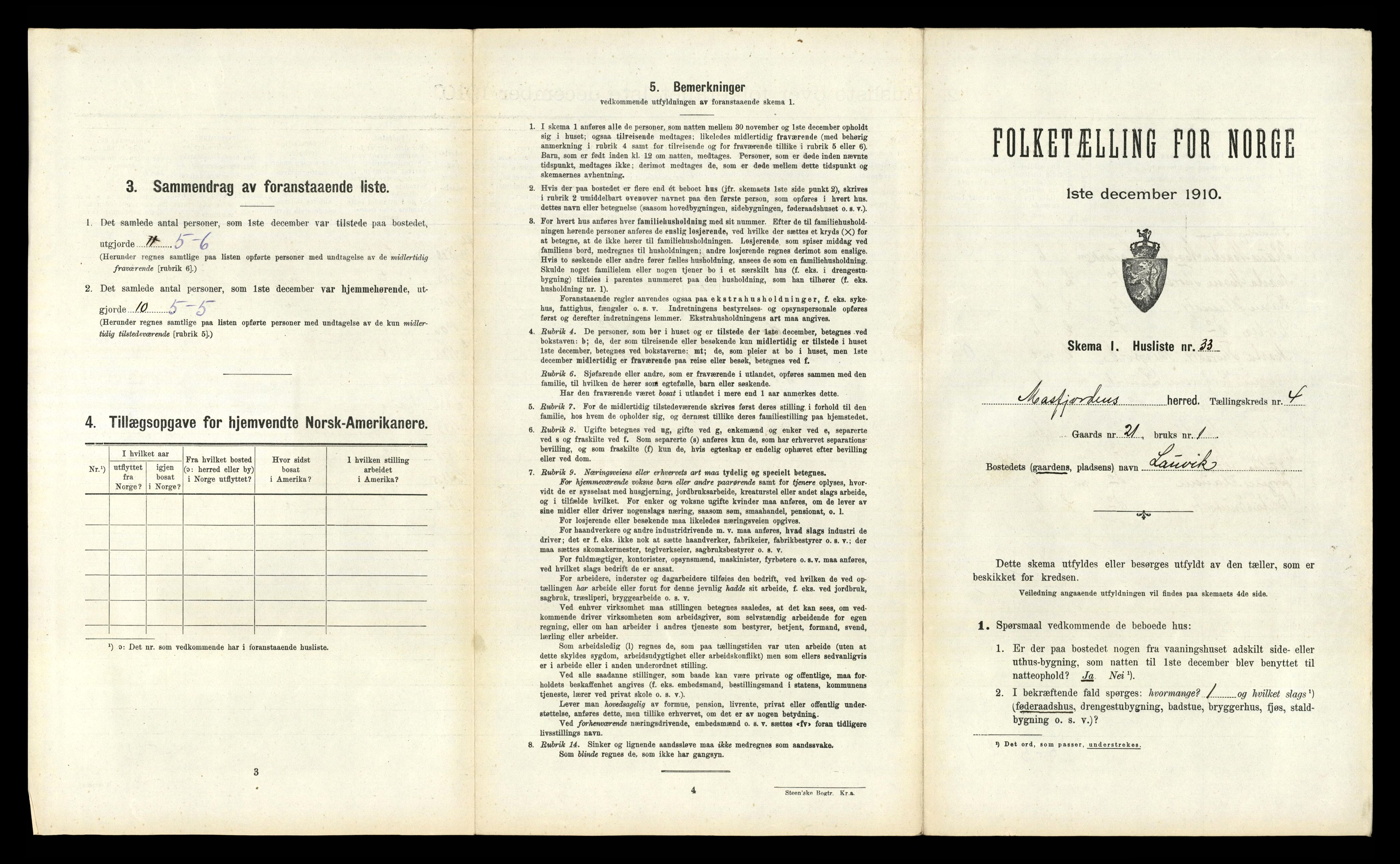 RA, 1910 census for Masfjorden, 1910, p. 314