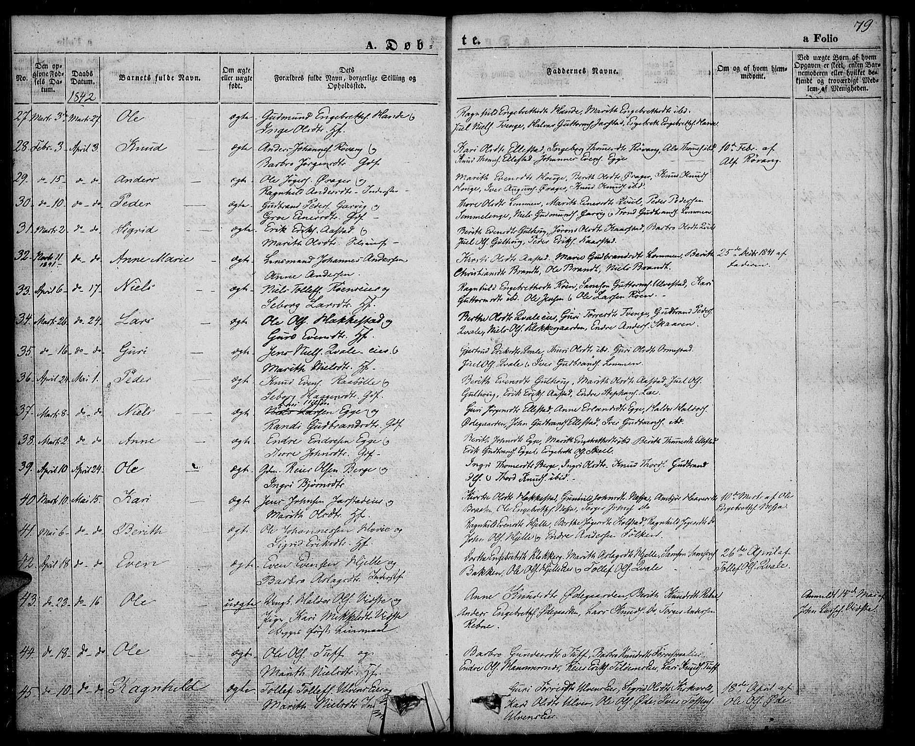 Slidre prestekontor, SAH/PREST-134/H/Ha/Haa/L0003: Parish register (official) no. 3, 1831-1843, p. 79