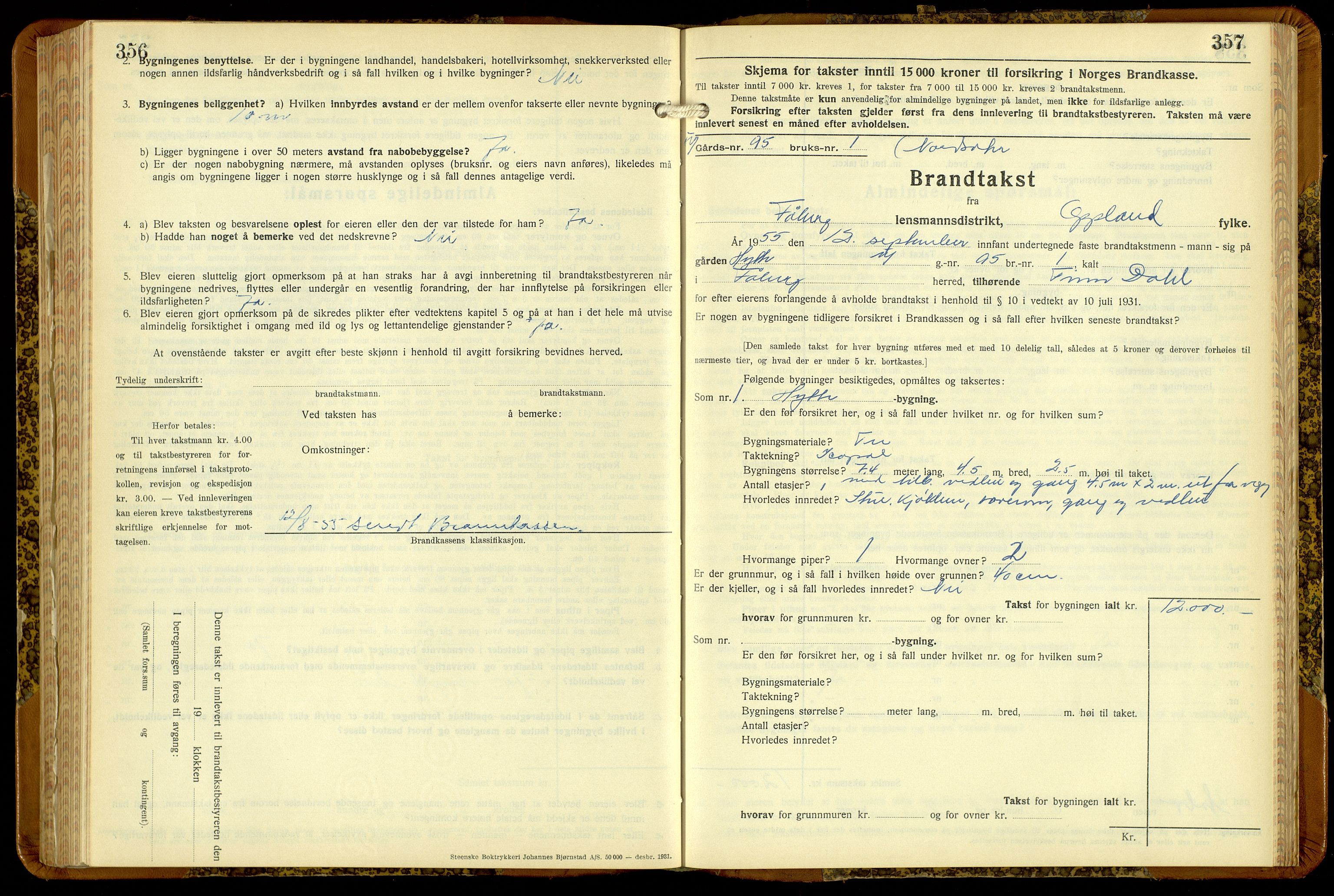 Norges Brannkasse, Fåberg, AV/SAH-NBRANF-041/F/L0006: Branntakstprotokoll, 1936-1955, p. 356-357