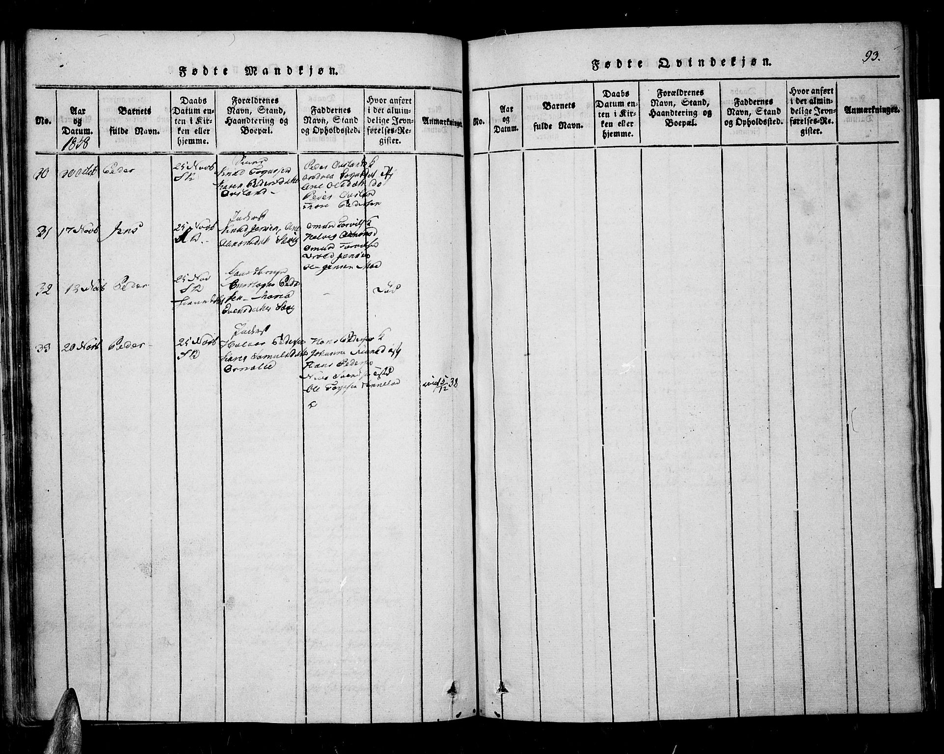 Søndeled sokneprestkontor, AV/SAK-1111-0038/F/Fa/L0001: Parish register (official) no. A 1, 1816-1838, p. 93