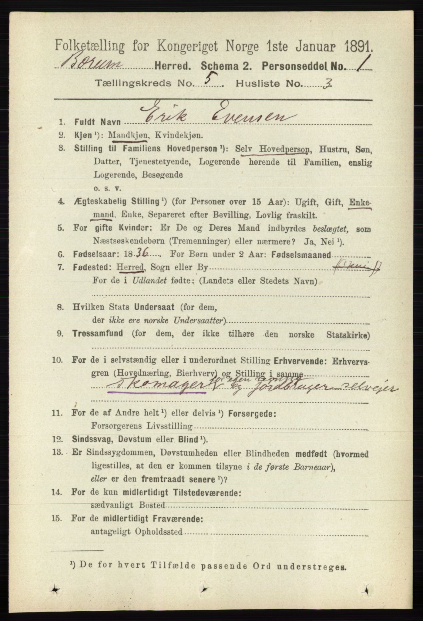 RA, 1891 census for 0219 Bærum, 1891, p. 3021