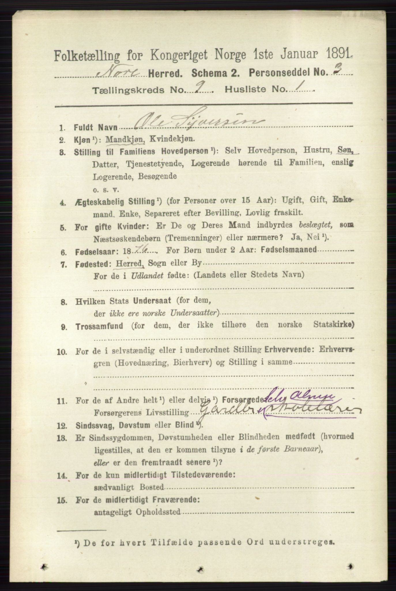 RA, 1891 census for 0633 Nore, 1891, p. 3208