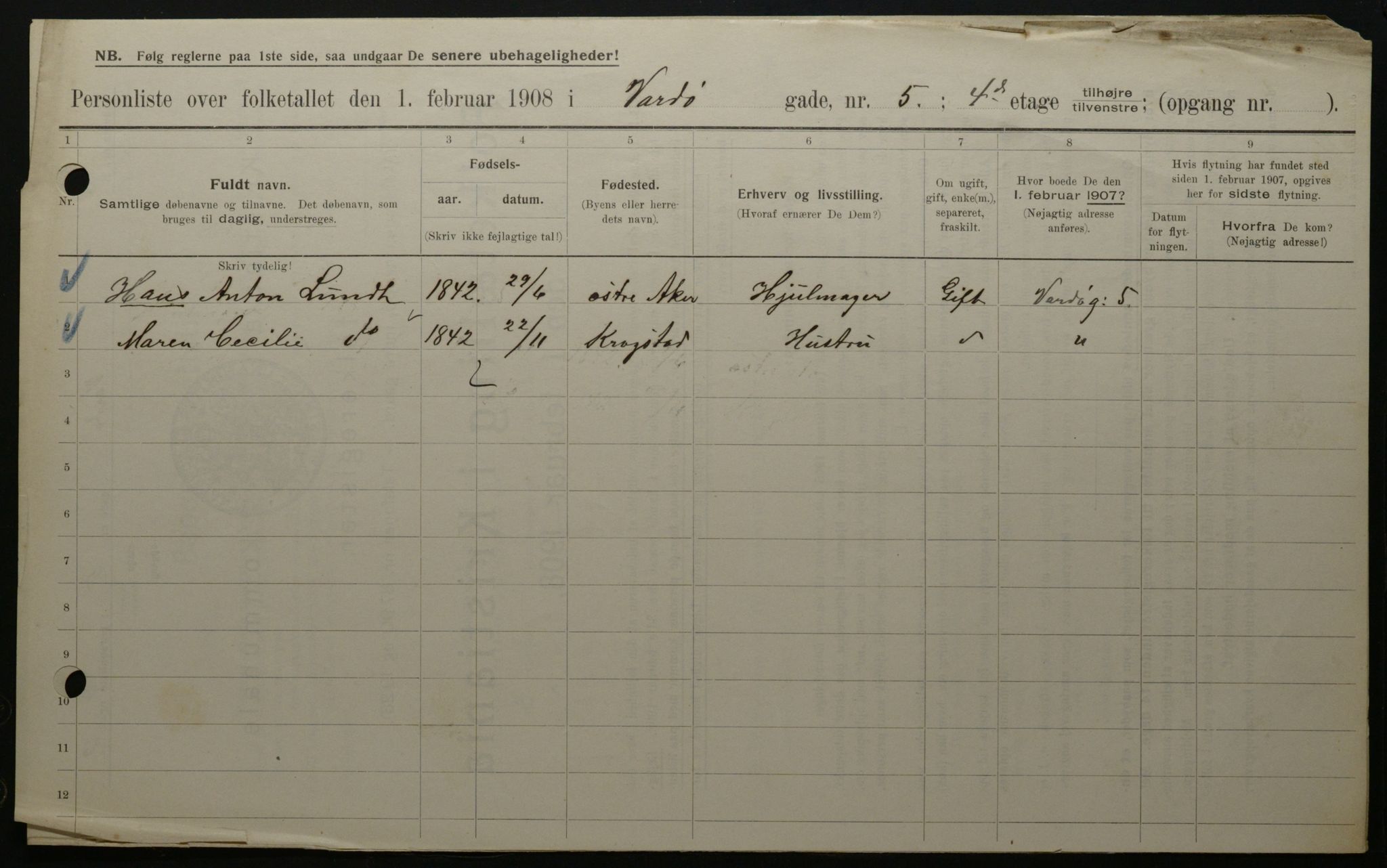 OBA, Municipal Census 1908 for Kristiania, 1908, p. 109450