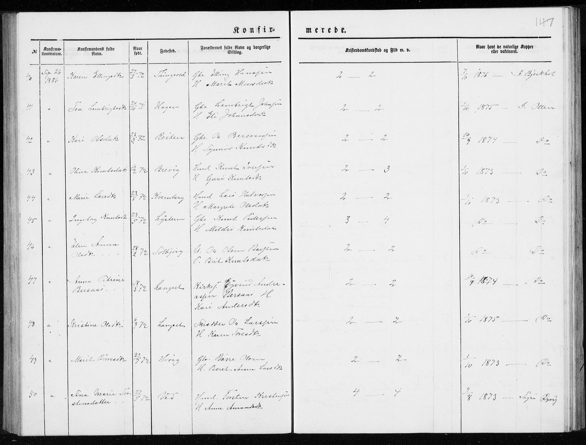 Ministerialprotokoller, klokkerbøker og fødselsregistre - Møre og Romsdal, SAT/A-1454/551/L0631: Parish register (copy) no. 551C03, 1886-1894, p. 147