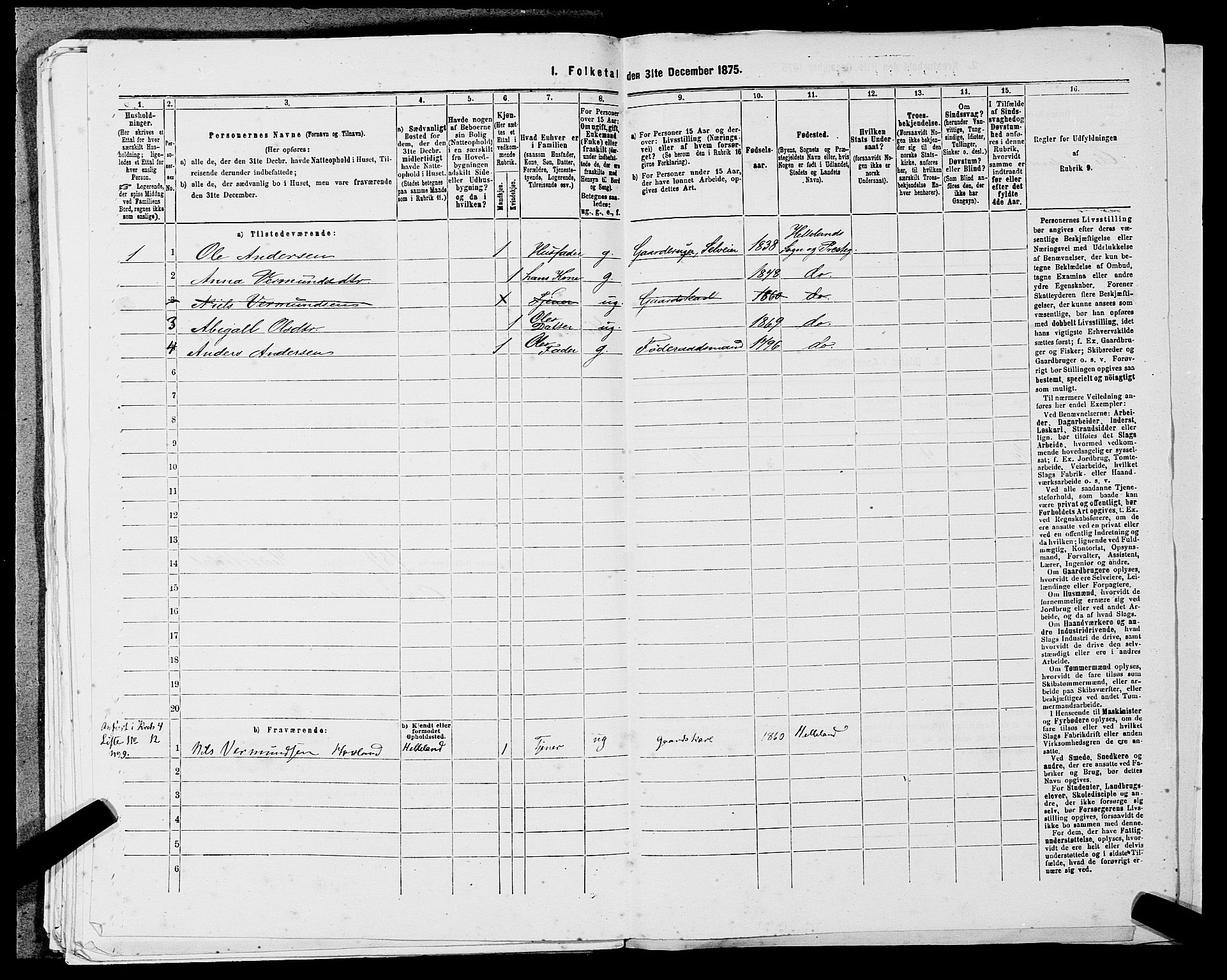 SAST, 1875 census for 1115P Helleland, 1875, p. 126