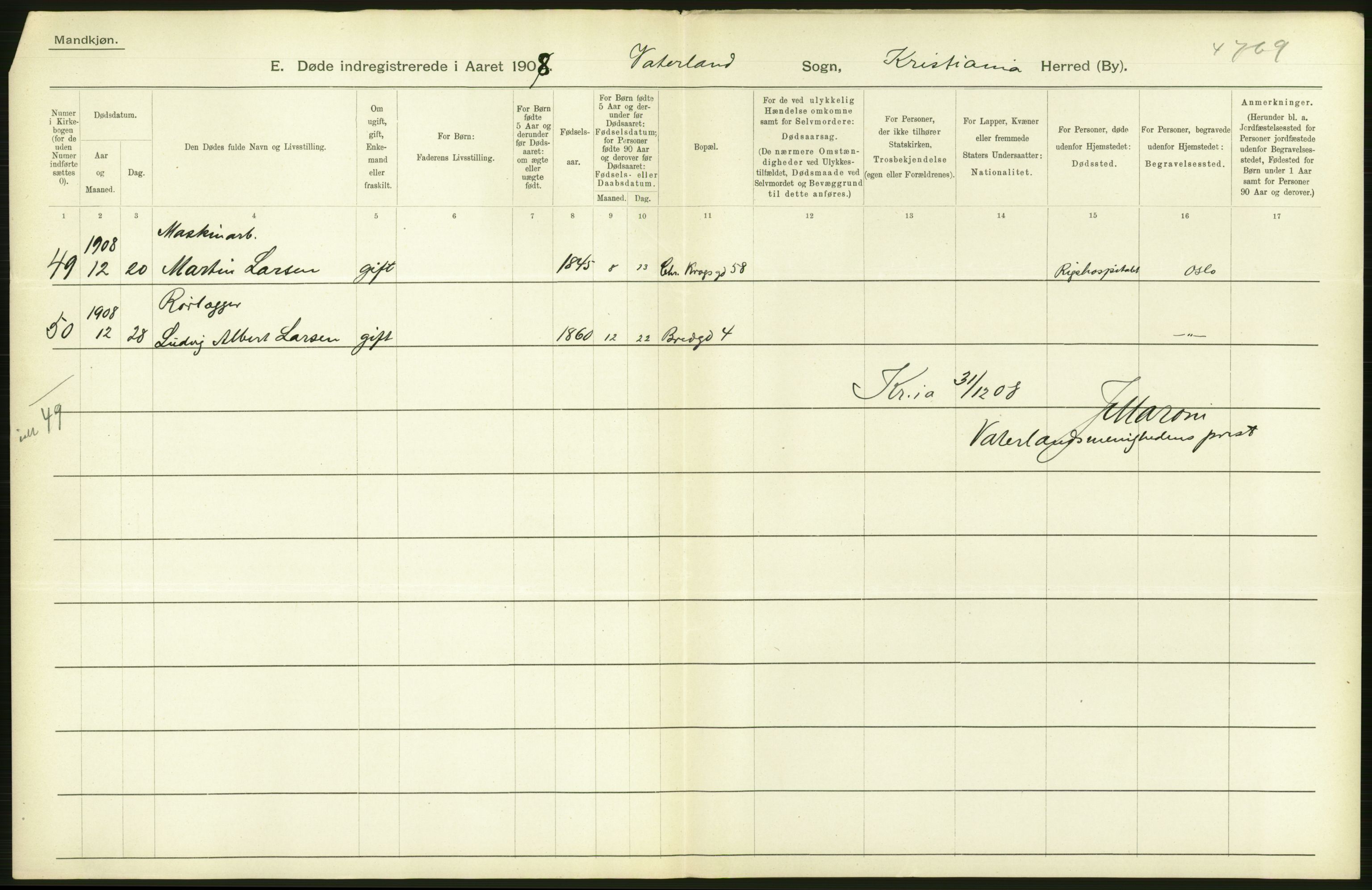 Statistisk sentralbyrå, Sosiodemografiske emner, Befolkning, AV/RA-S-2228/D/Df/Dfa/Dfaf/L0009: Kristiania: Døde, dødfødte., 1908, p. 76