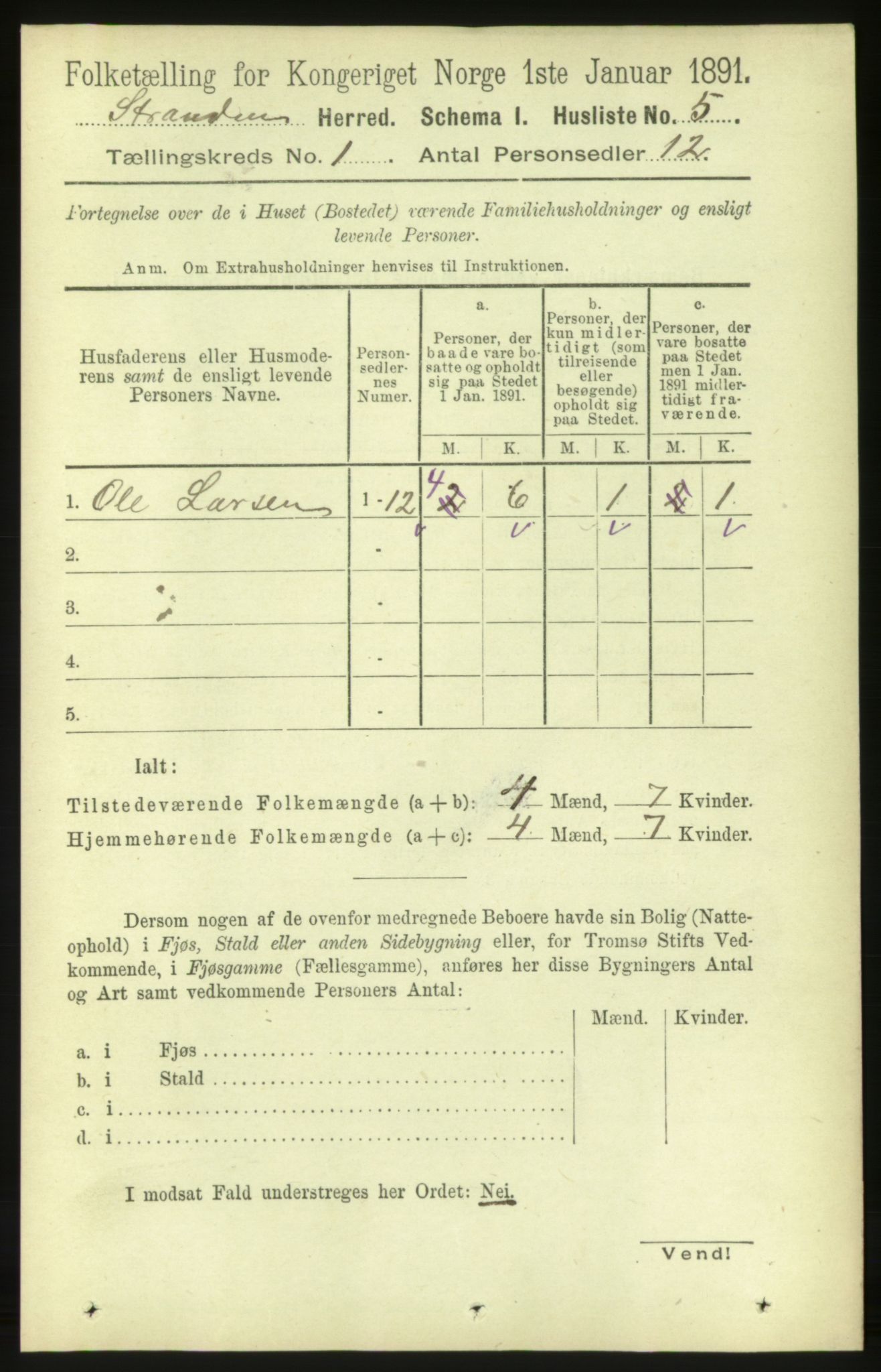 RA, 1891 census for 1525 Stranda, 1891, p. 24