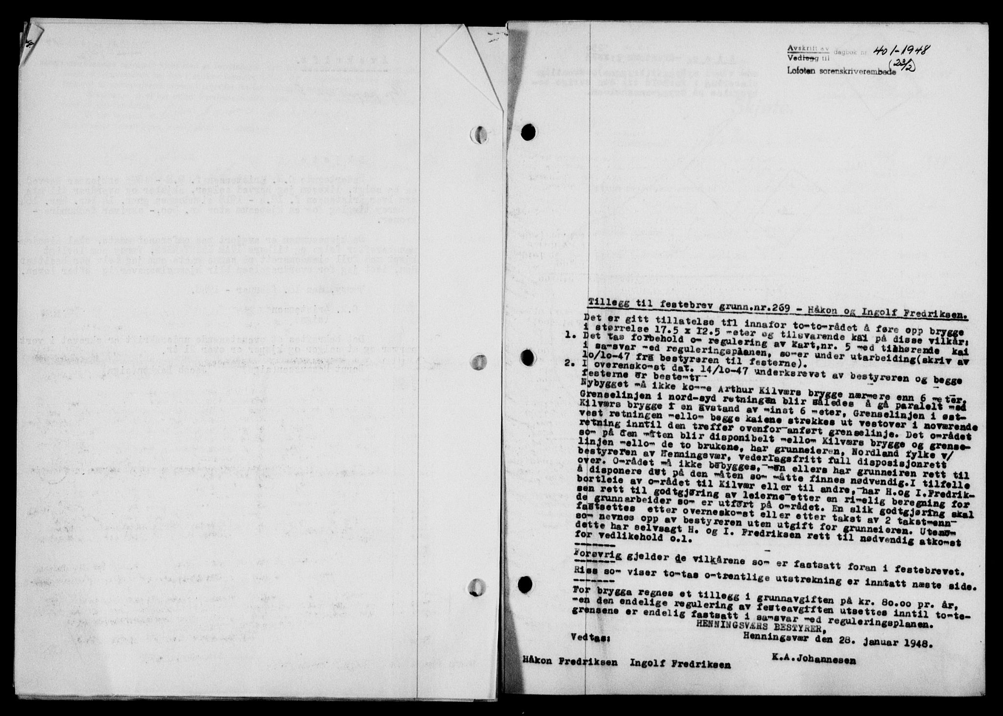 Lofoten sorenskriveri, SAT/A-0017/1/2/2C/L0017a: Mortgage book no. 17a, 1947-1948, Diary no: : 401/1948