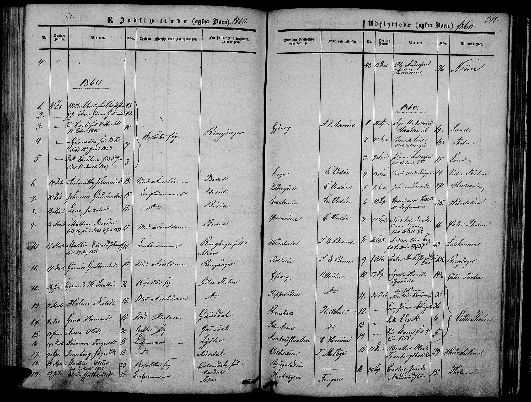 Vardal prestekontor, SAH/PREST-100/H/Ha/Hab/L0005: Parish register (copy) no. 5, 1854-1868, p. 318