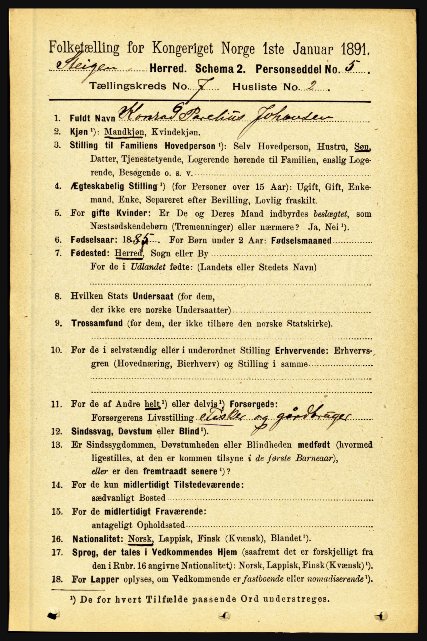 RA, 1891 census for 1848 Steigen, 1891, p. 2277