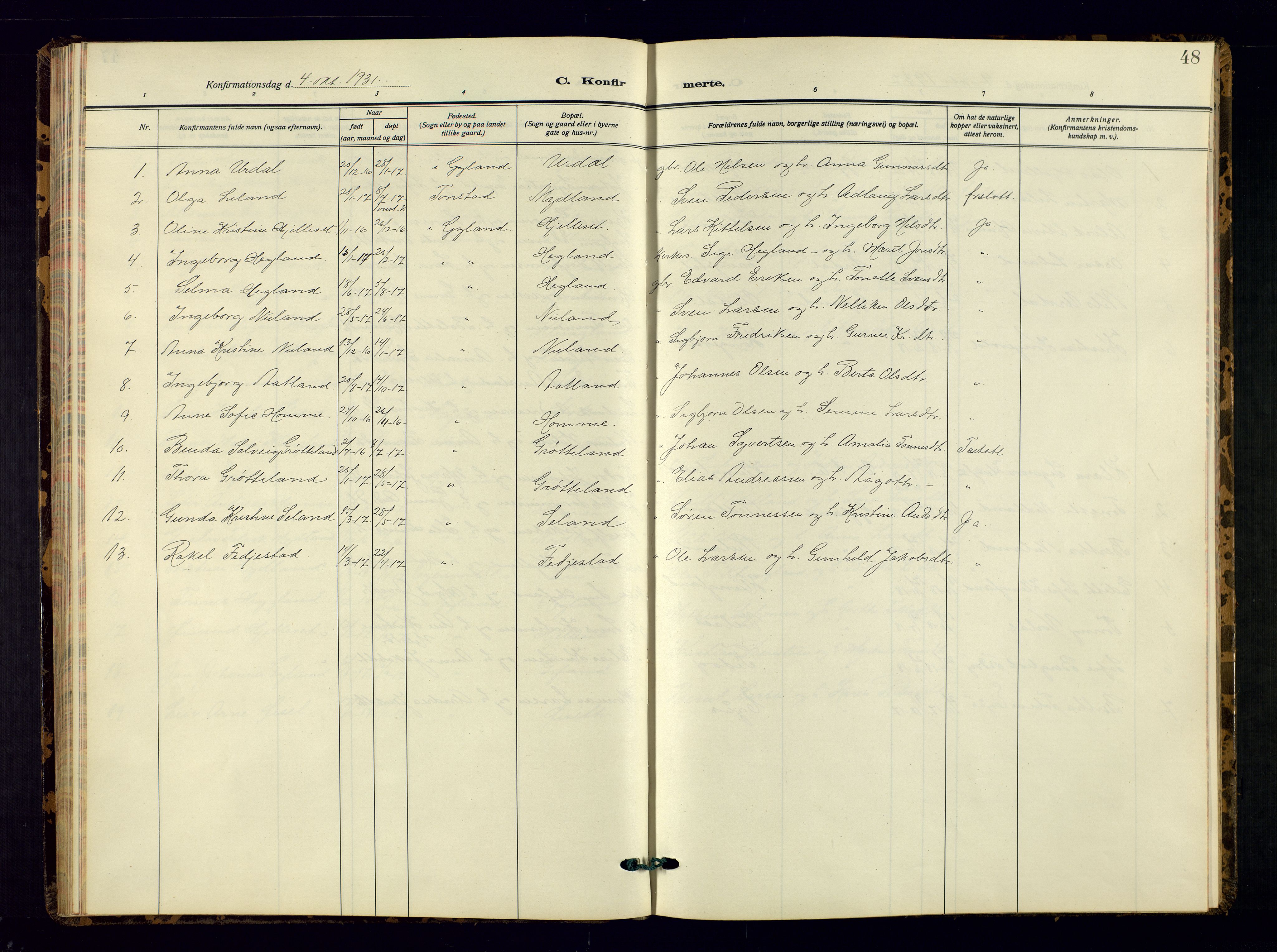 Bakke sokneprestkontor, AV/SAK-1111-0002/F/Fb/Fbb/L0005: Parish register (copy) no. B 5, 1927-1947, p. 48