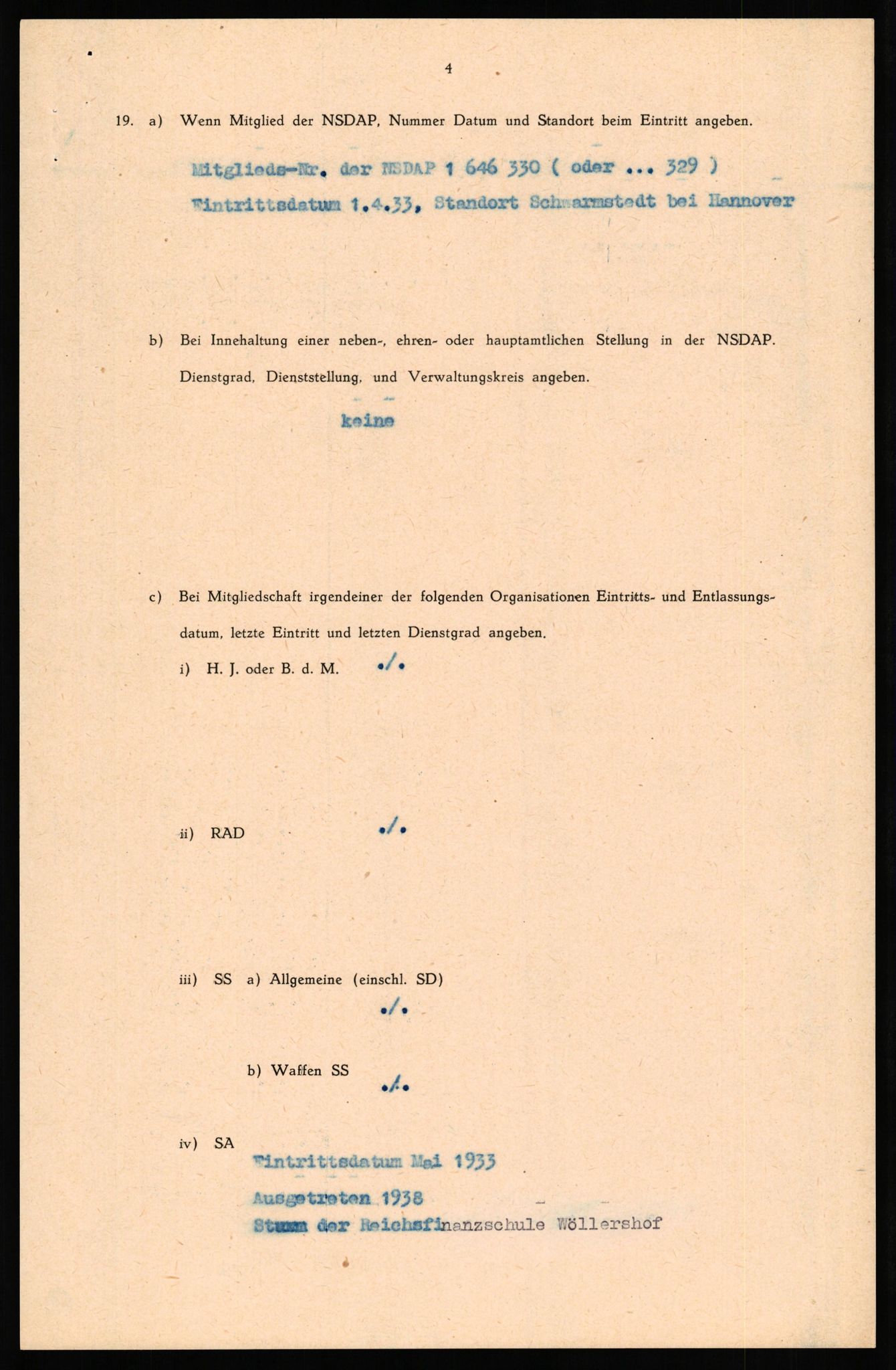 Forsvaret, Forsvarets overkommando II, AV/RA-RAFA-3915/D/Db/L0037: CI Questionaires. Tyske okkupasjonsstyrker i Norge. Tyskere., 1945-1946, p. 76