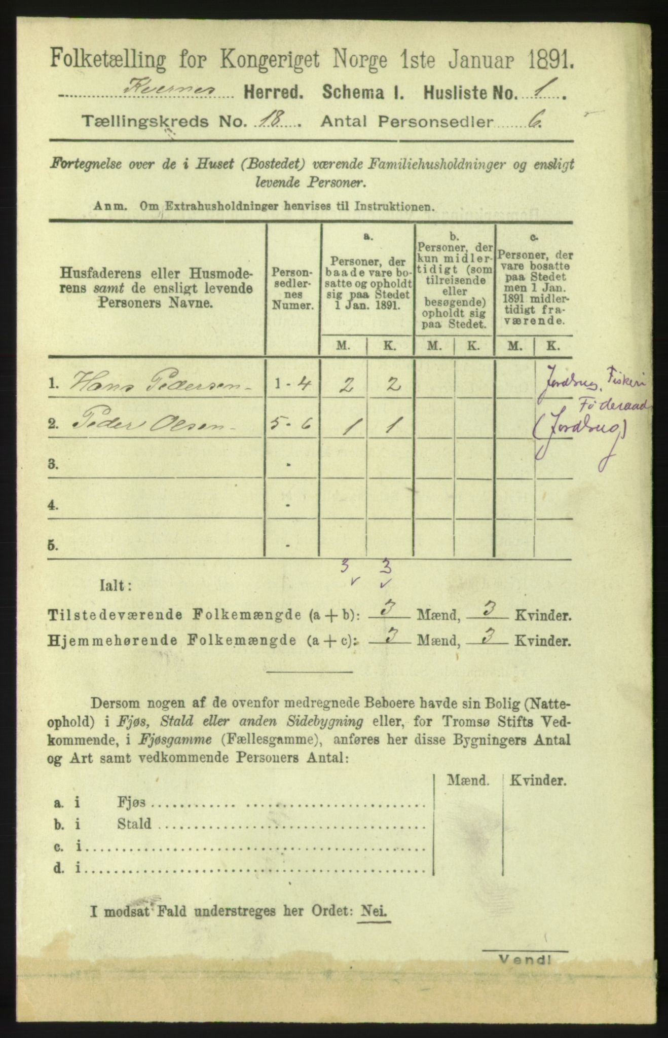 RA, 1891 census for 1553 Kvernes, 1891, p. 7654