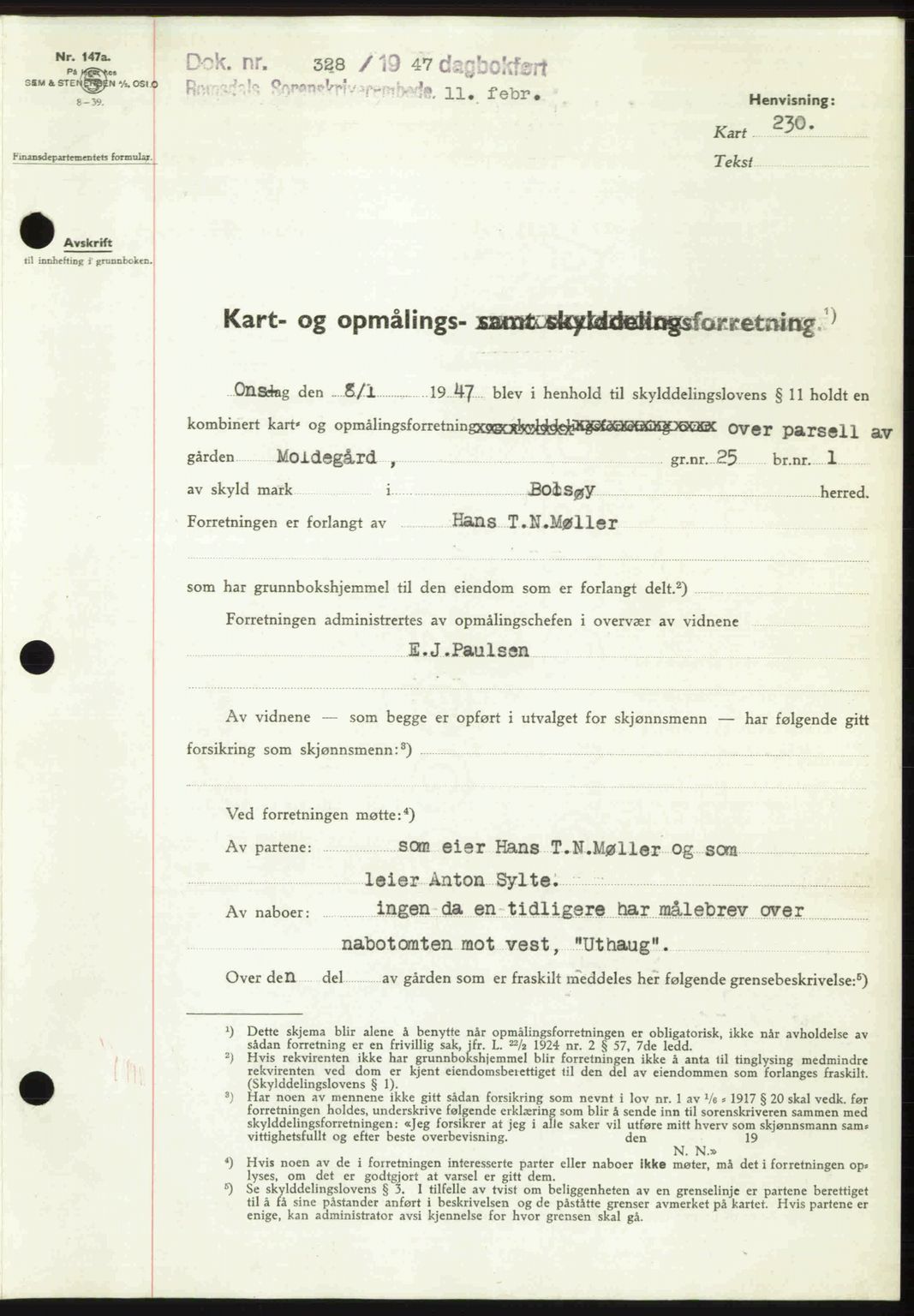 Romsdal sorenskriveri, AV/SAT-A-4149/1/2/2C: Mortgage book no. A22, 1947-1947, Diary no: : 328/1947