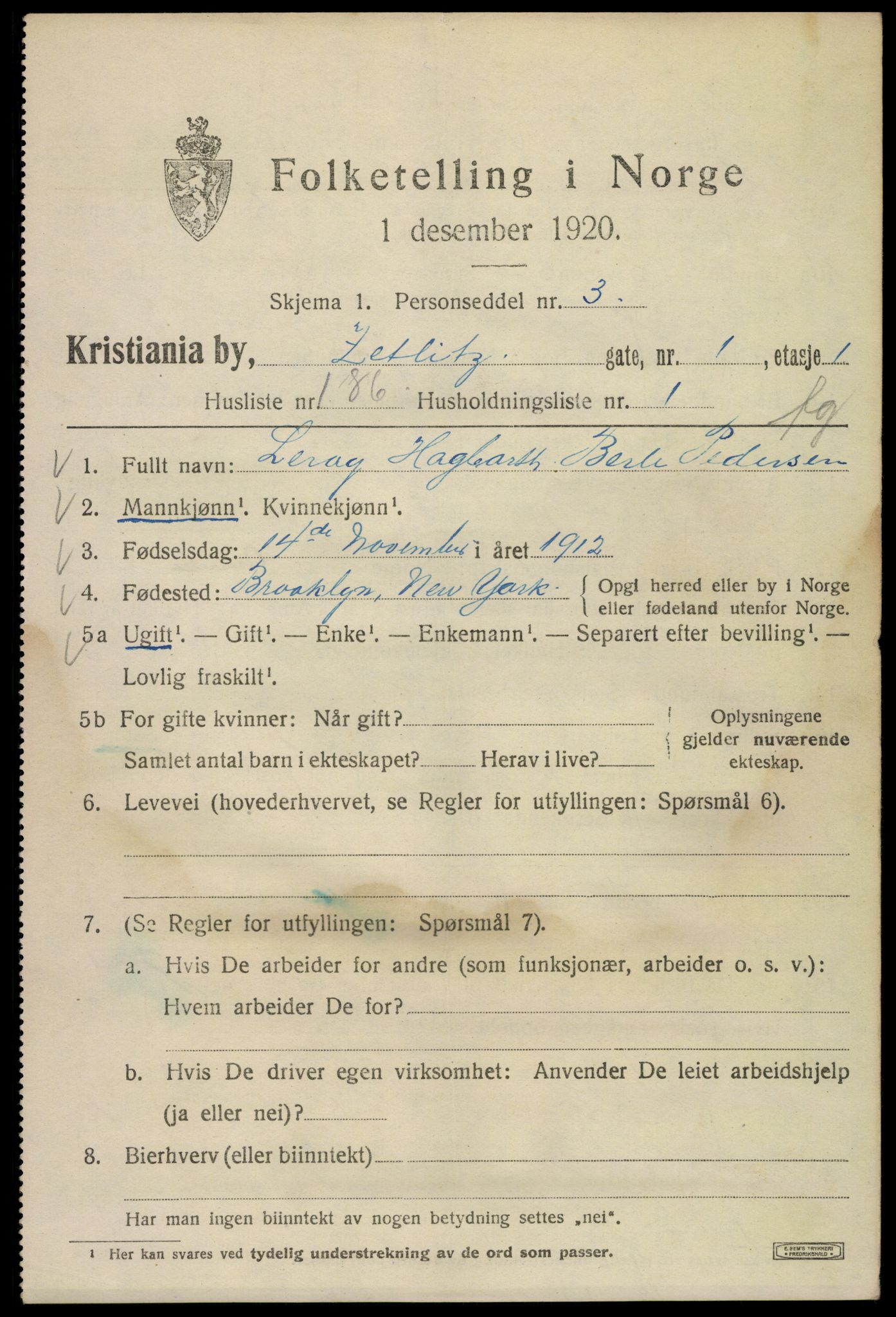 SAO, 1920 census for Kristiania, 1920, p. 654269