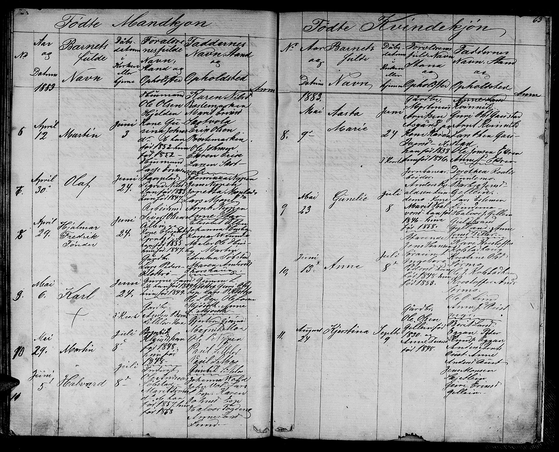 Ministerialprotokoller, klokkerbøker og fødselsregistre - Sør-Trøndelag, SAT/A-1456/613/L0394: Parish register (copy) no. 613C02, 1862-1886, p. 63