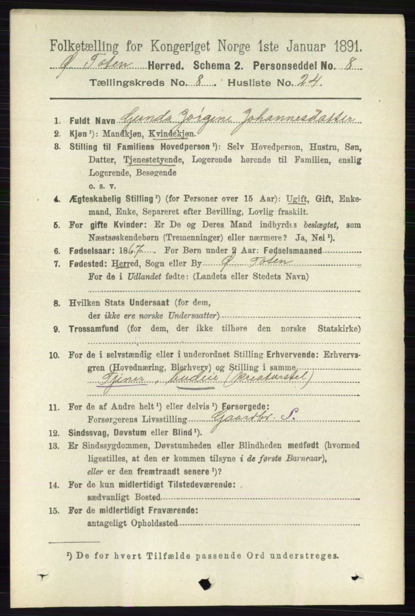 RA, 1891 census for 0528 Østre Toten, 1891, p. 5149