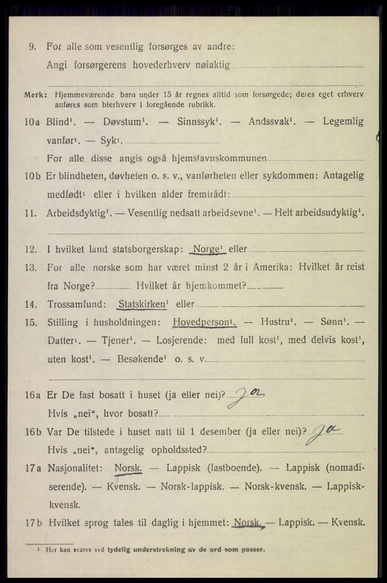 SAT, 1920 census for Tysfjord, 1920, p. 6260