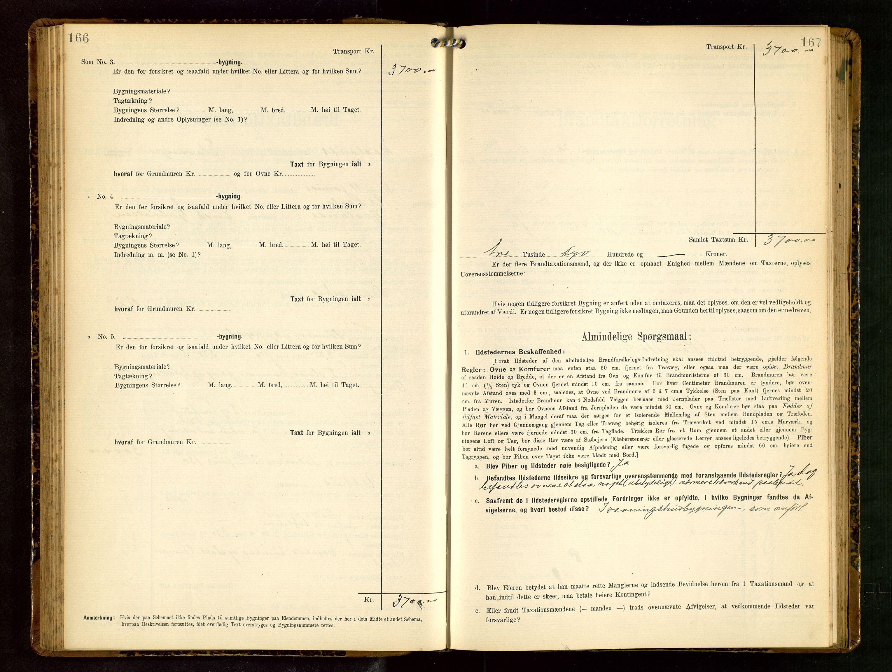 Håland lensmannskontor, SAST/A-100100/Gob/L0003: Branntakstprotokoll - skjematakst. Register i boken., 1909-1910, p. 166-167