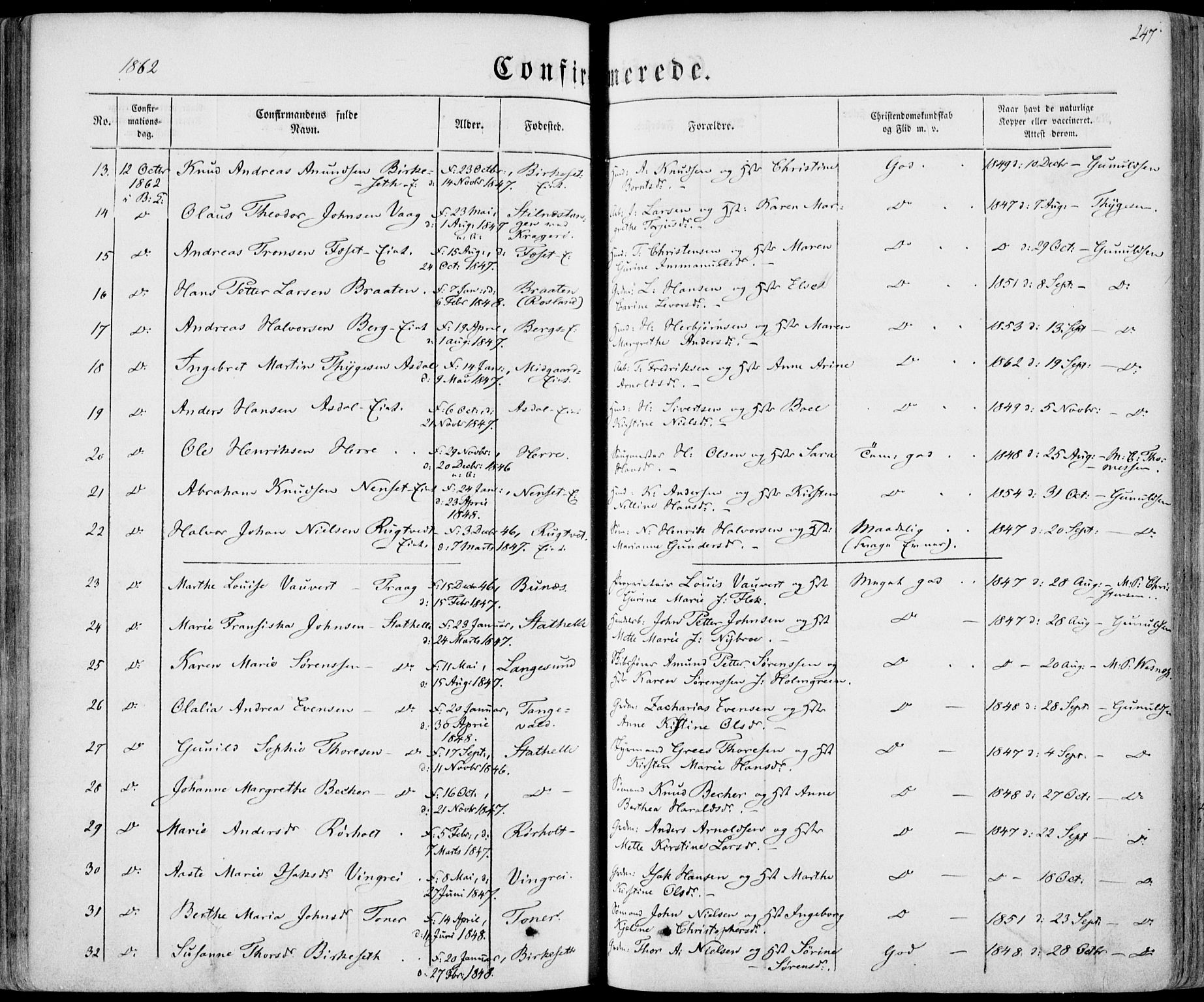 Bamble kirkebøker, SAKO/A-253/F/Fa/L0005: Parish register (official) no. I 5, 1854-1869, p. 247