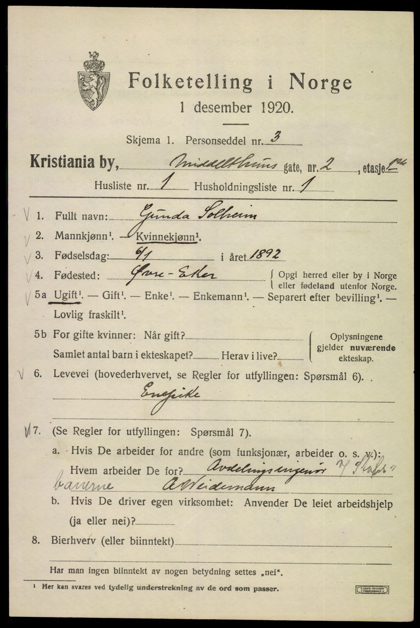 SAO, 1920 census for Kristiania, 1920, p. 395129