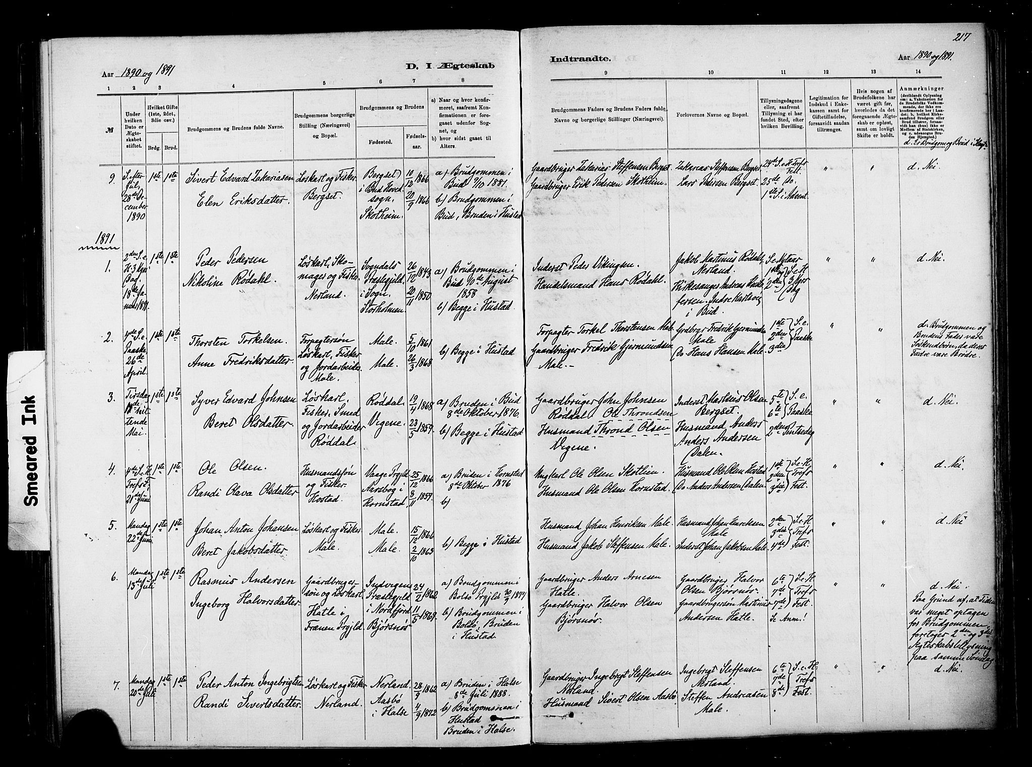 Ministerialprotokoller, klokkerbøker og fødselsregistre - Møre og Romsdal, AV/SAT-A-1454/567/L0778: Parish register (official) no. 567A01, 1881-1903, p. 217