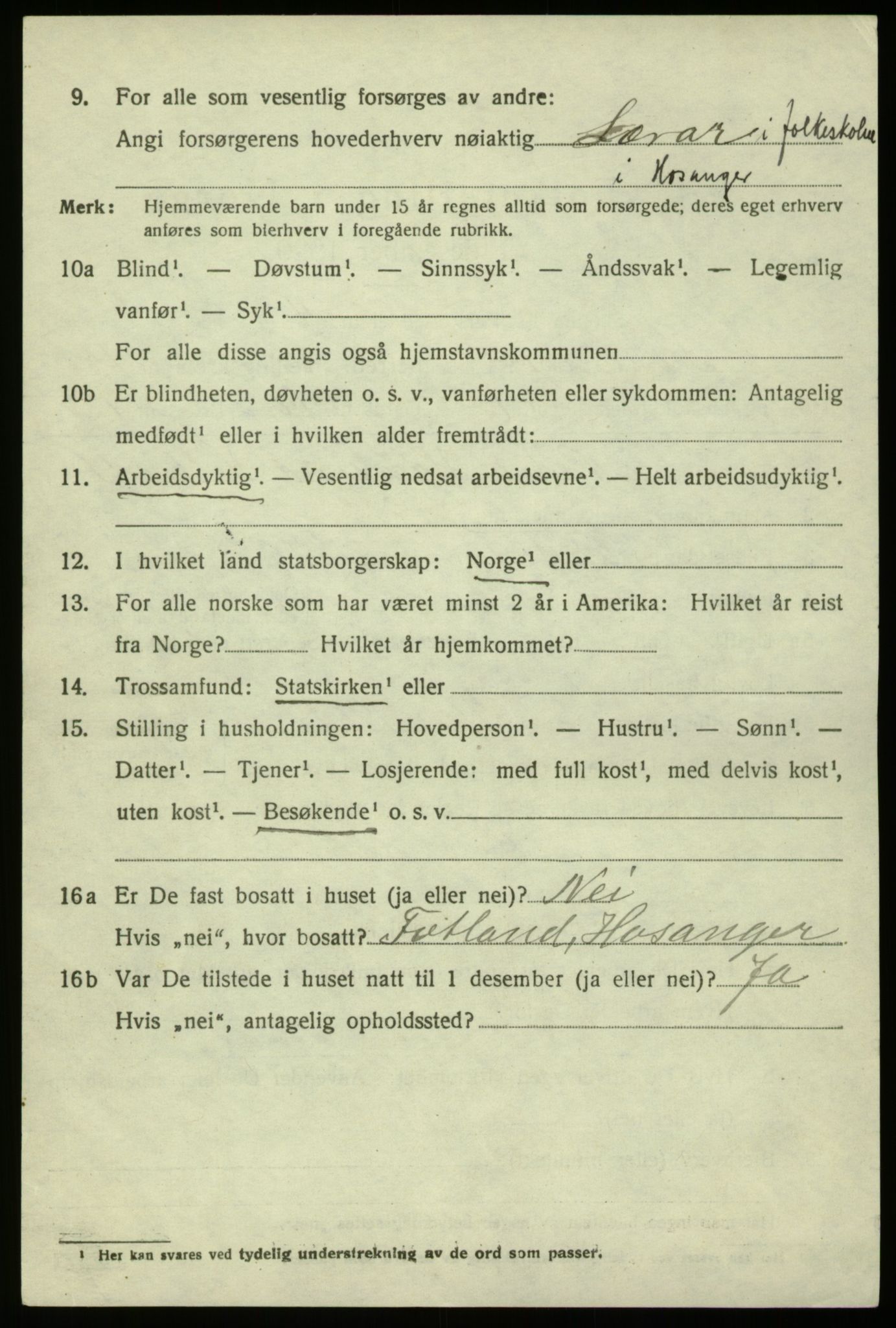 SAB, 1920 census for Hosanger, 1920, p. 5850