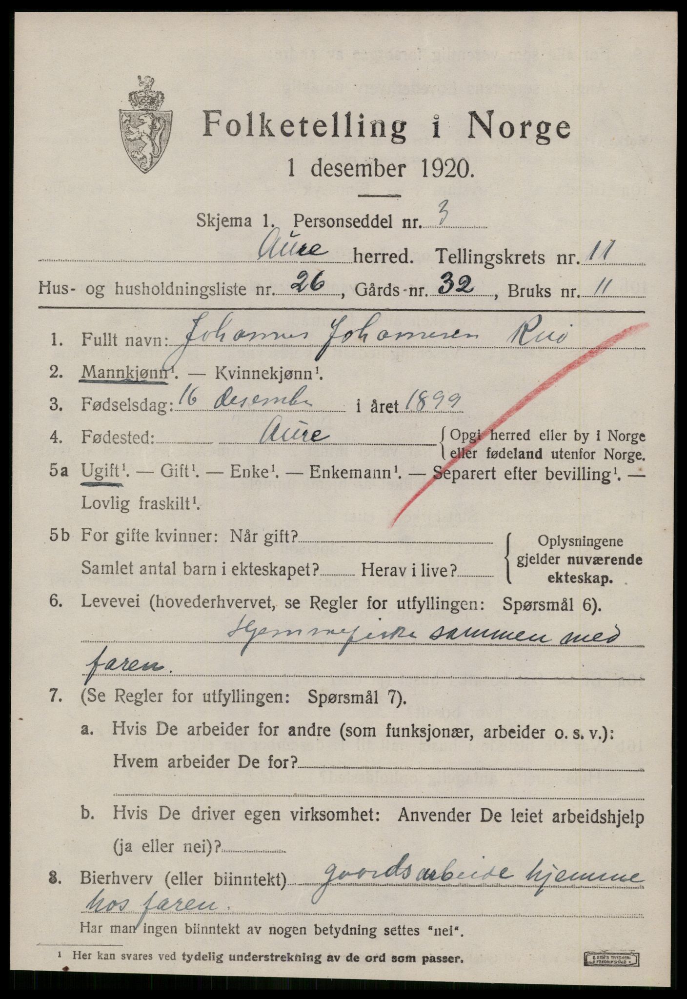 SAT, 1920 census for Aure, 1920, p. 4532