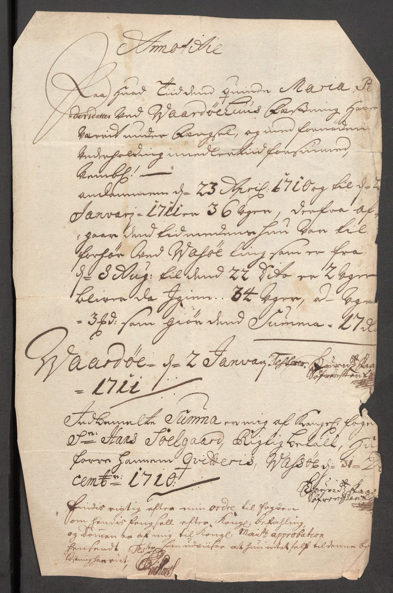 Rentekammeret inntil 1814, Reviderte regnskaper, Fogderegnskap, AV/RA-EA-4092/R69/L4855: Fogderegnskap Finnmark/Vardøhus, 1709-1712, p. 314