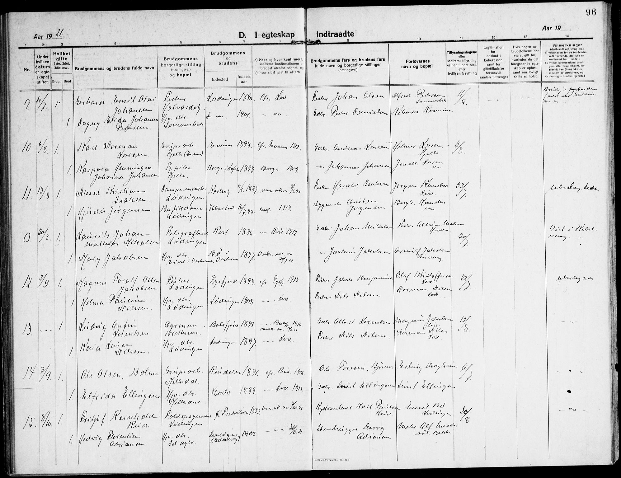 Ministerialprotokoller, klokkerbøker og fødselsregistre - Nordland, AV/SAT-A-1459/872/L1037: Parish register (official) no. 872A12, 1914-1925, p. 96