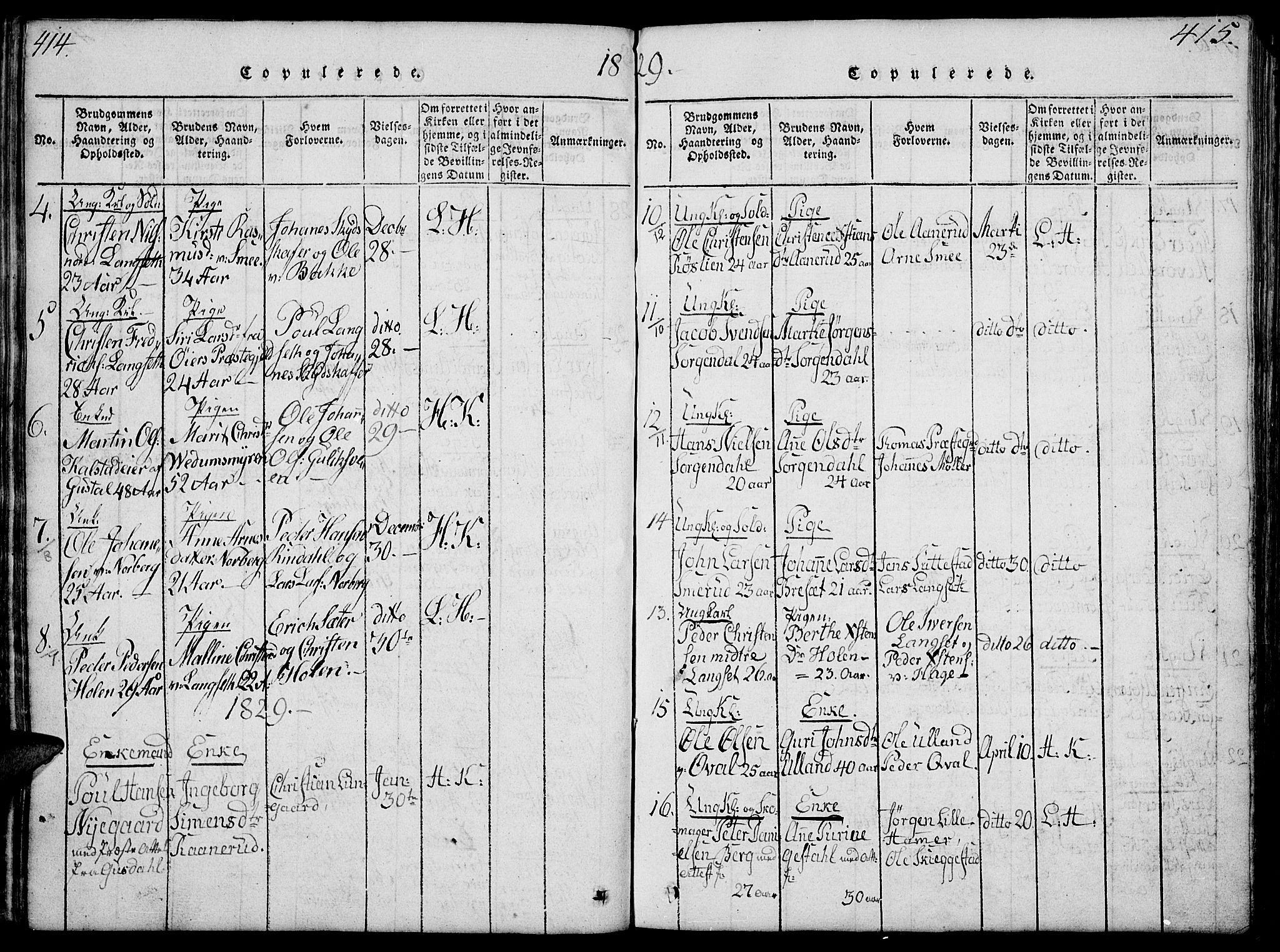 Fåberg prestekontor, SAH/PREST-086/H/Ha/Hab/L0004: Parish register (copy) no. 4, 1818-1837, p. 414-415