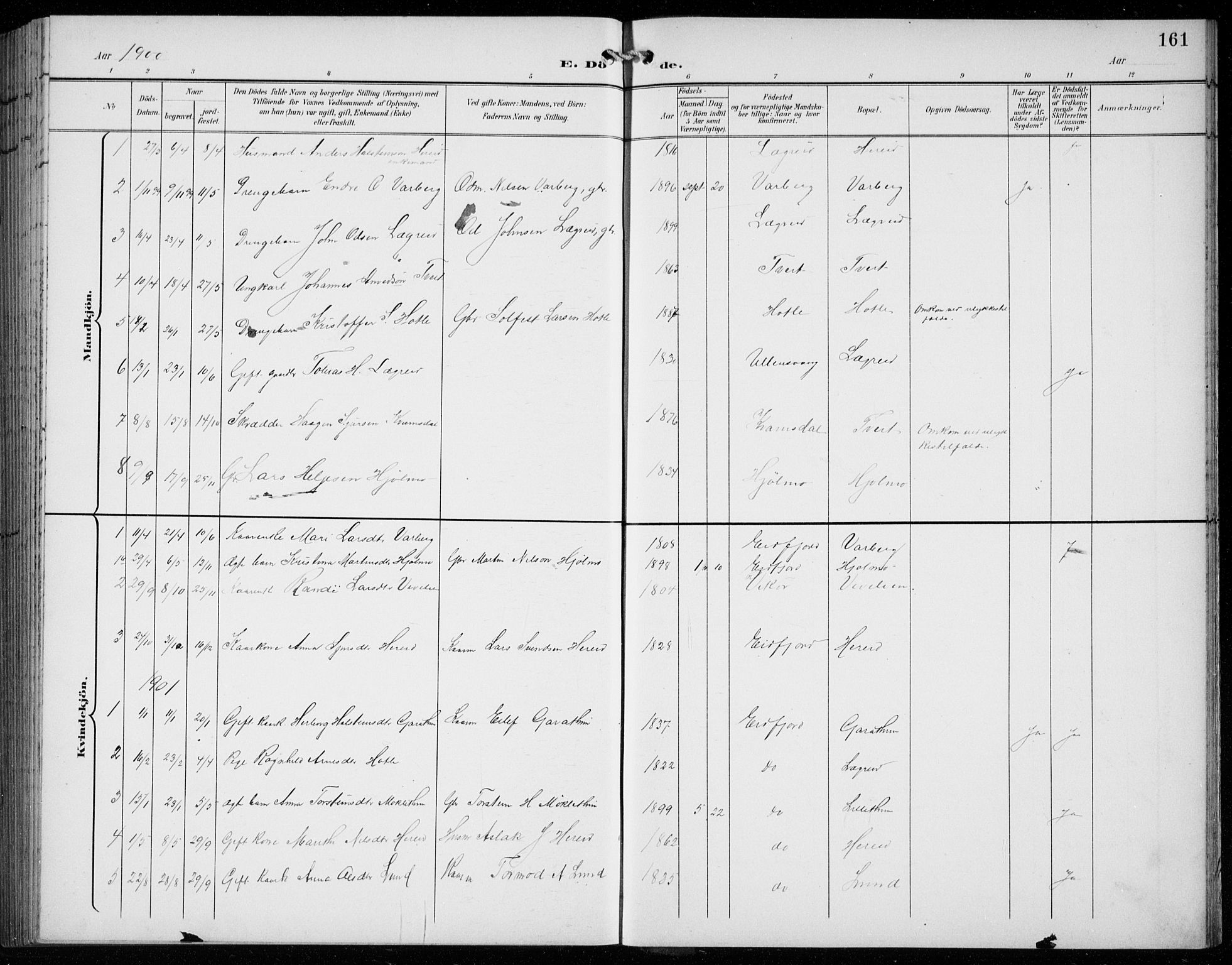 Ullensvang sokneprestembete, SAB/A-78701/H/Hab: Parish register (copy) no. C  3, 1899-1932, p. 161