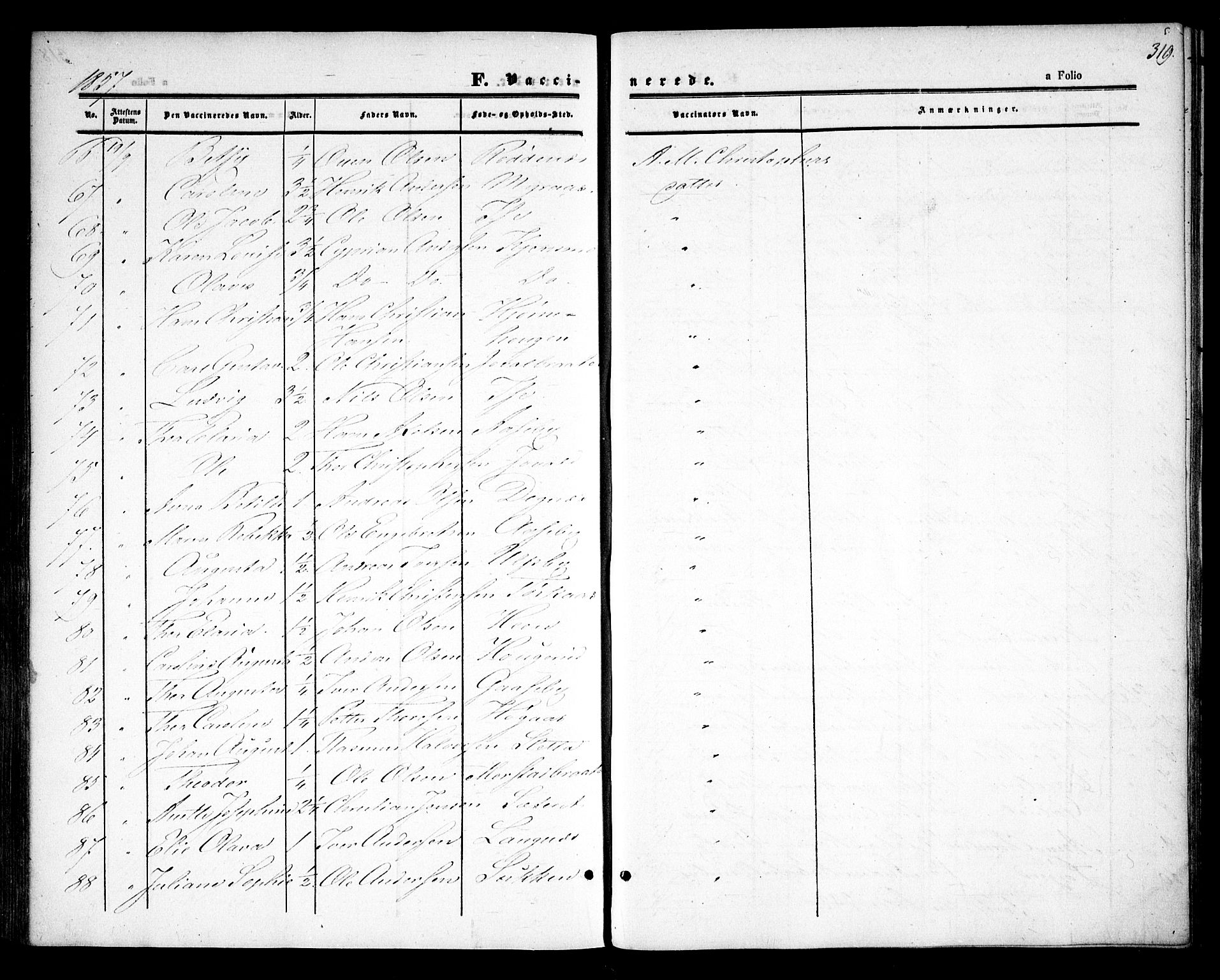 Rødenes prestekontor Kirkebøker, SAO/A-2005/F/Fa/L0006: Parish register (official) no. I 6, 1850-1859, p. 319