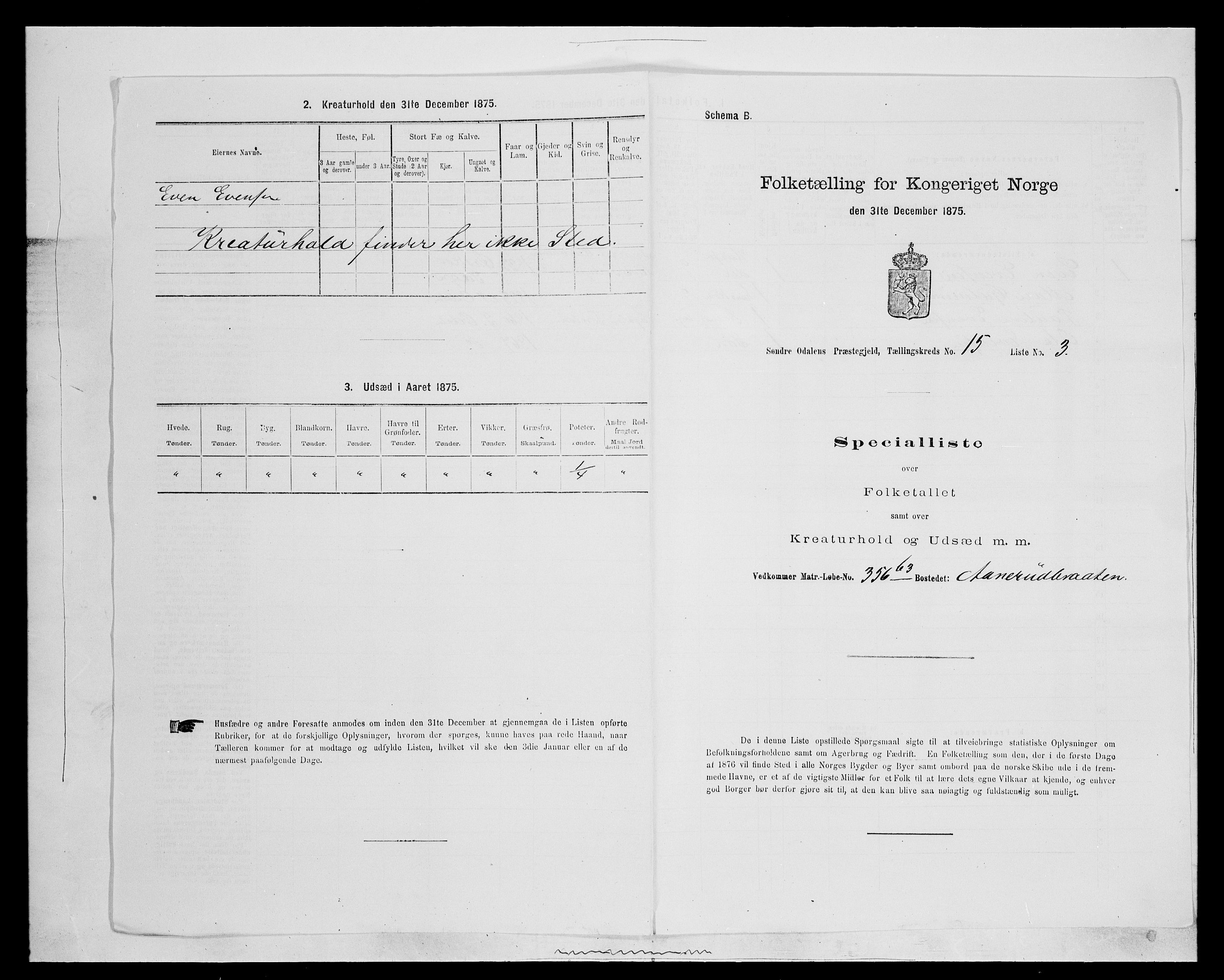 SAH, 1875 census for 0419P Sør-Odal, 1875, p. 1381